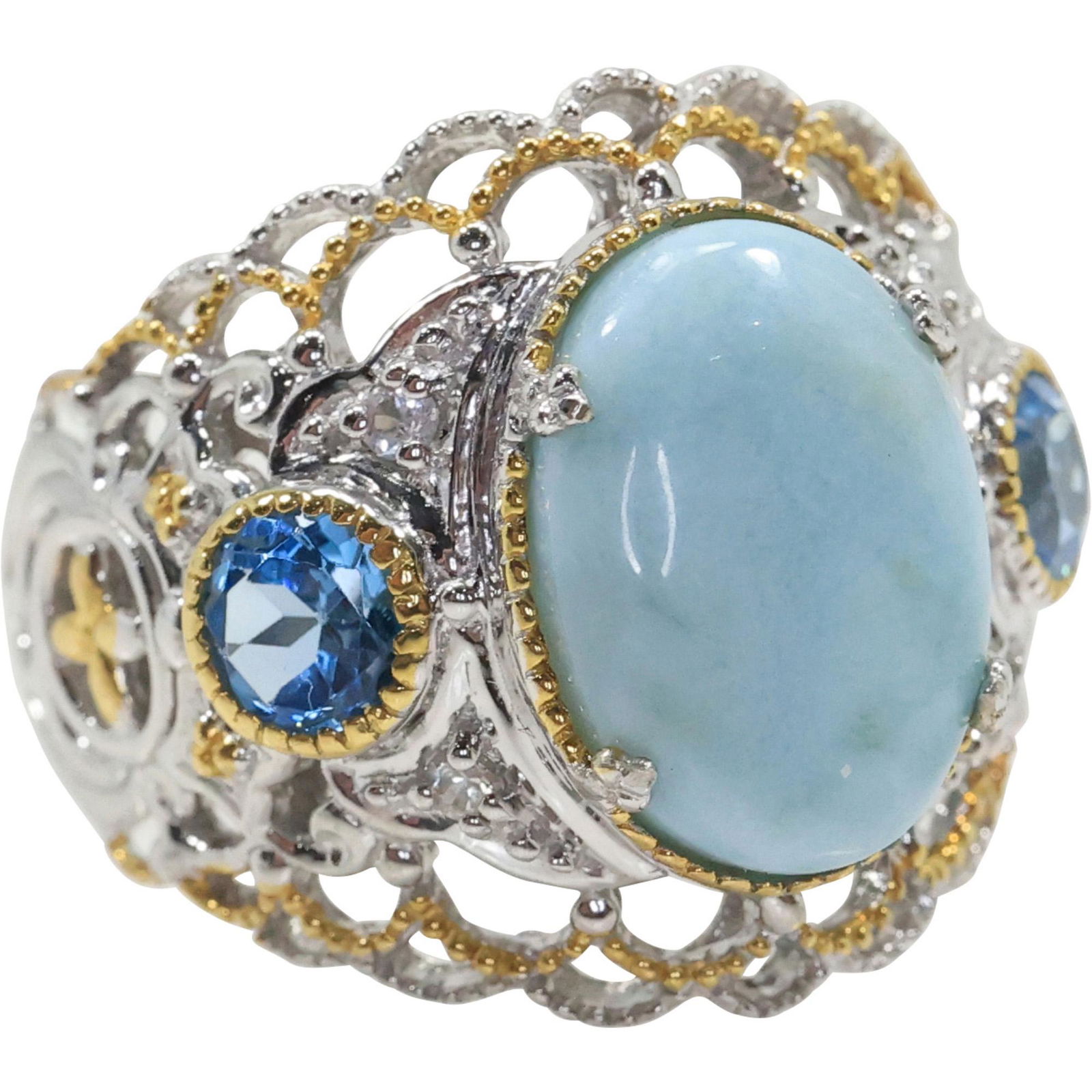 .925 Sterling Silver Turquoise, Blue Amethyst, Clear Spinels Fancy Ring Size 11 (1 of 10)