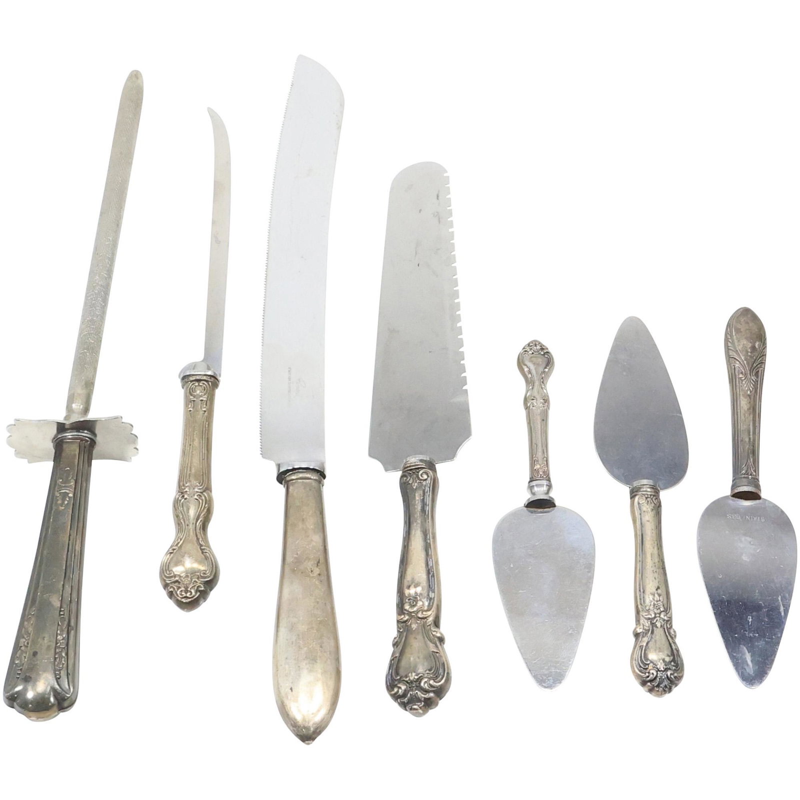 [7] Assorted Sterling Silver Handled Serving Pieces, Carving Knives; Sharpener (1 of 18)