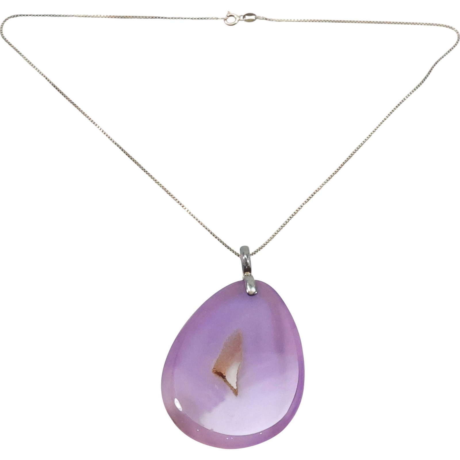 .925 Sterling Silver Polished Amethyst GEODE Pendant Necklace .925 Italy 18 in. Chain (1 of 15)