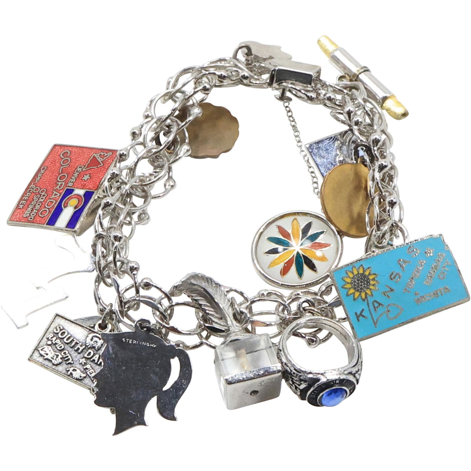 Sterling Silver Charm Bracelet with 14 Charms  [8 Charms are Sterling]; 7 1/2 in. x 1/2 in. (1 of 13)