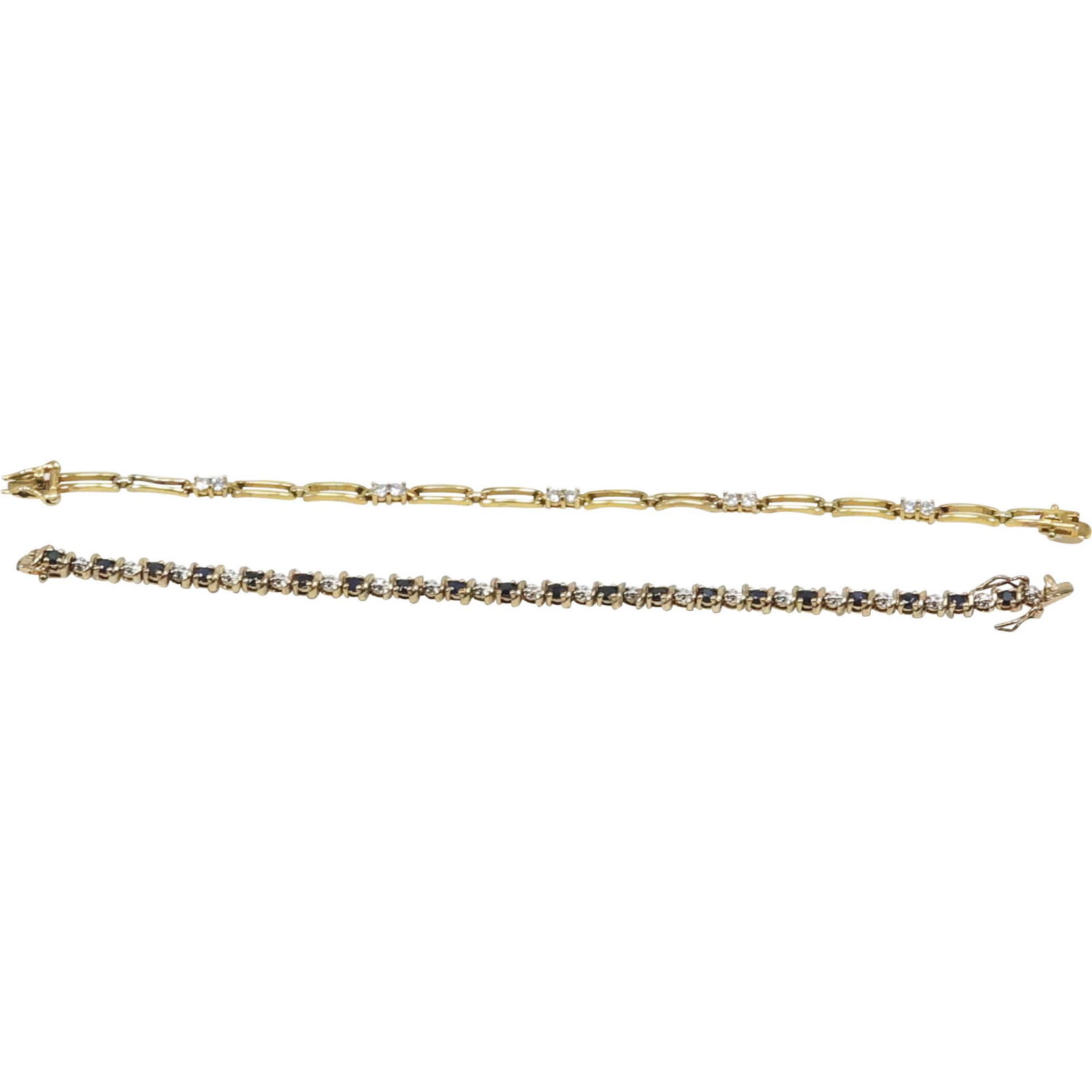 .925 Sterling Silver Sapphire and Diamond Bracelet & .925 Sterling CZ Gold Vermeil Bracelet (1 of 14)