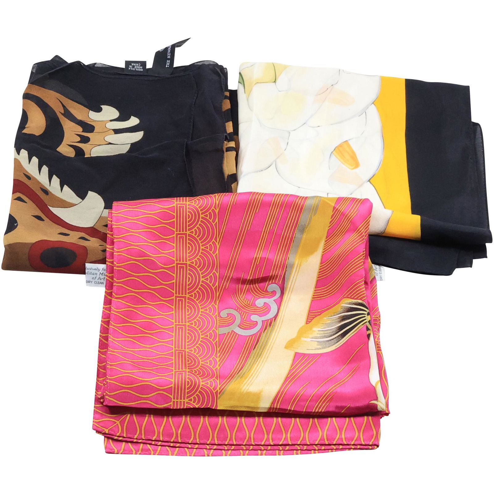 [3] Silk MUSEUM SILK SCARVES: MMA Pink ; MMA Calla Lily; Newark Museum 18 in. x 56 in. (1 of 15)