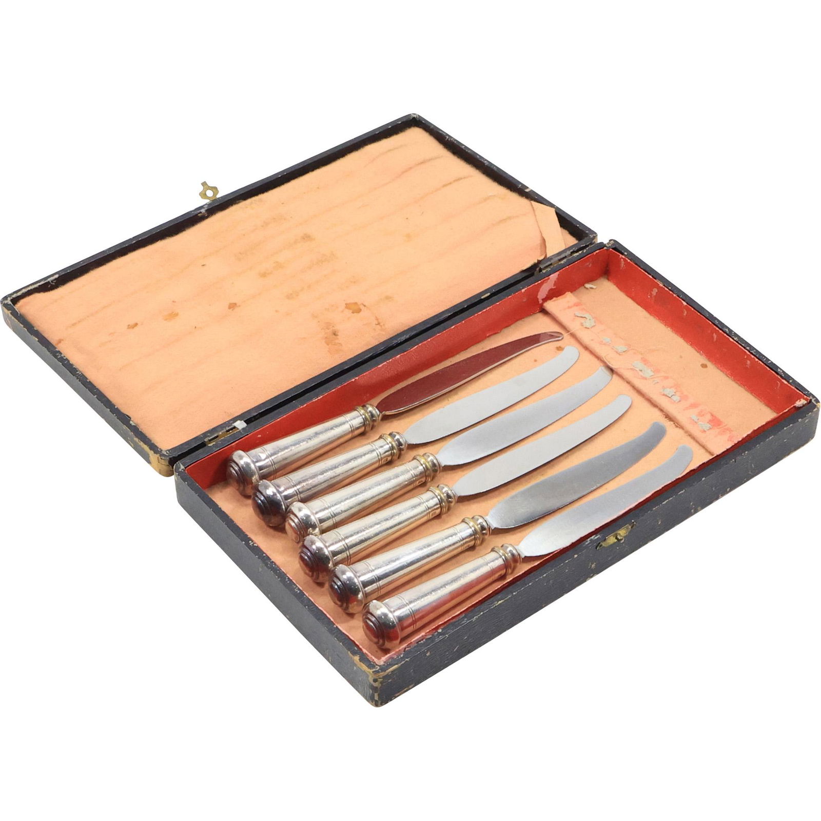 A & B with Stars STERLING SILVER Handles Set of 6 Steak Knives in Case (1 of 17)