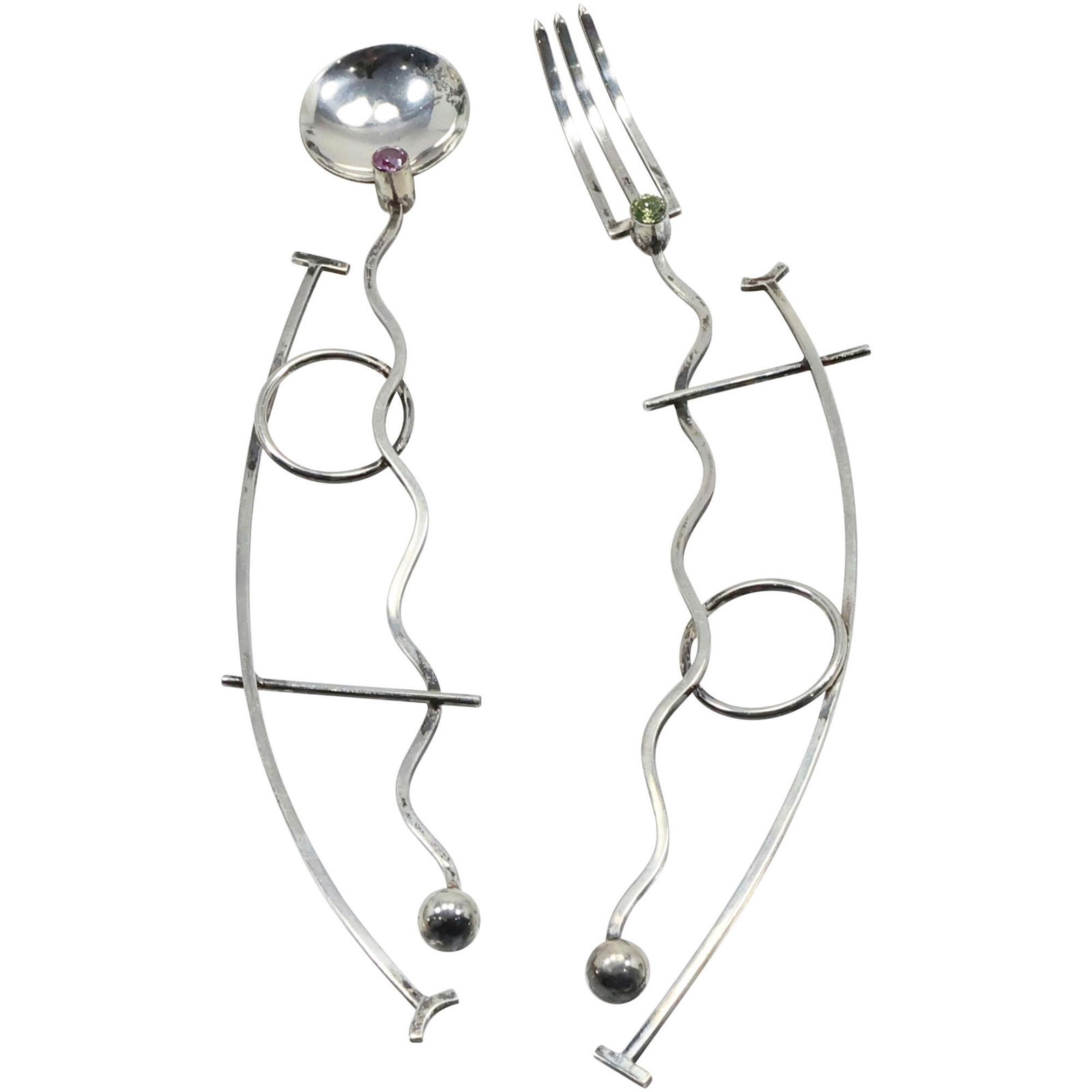 Unique Danish Modernism Sterling Silver Fork and Spoon, 7 1/2 in. x 1 1/4 in. each (1 of 18)