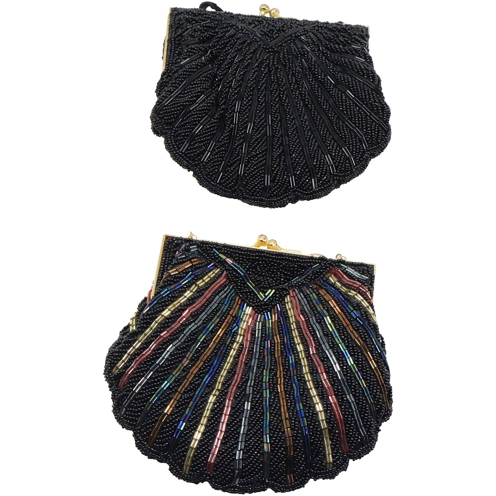 [2] Black Jet Beaded Purse & Black Jet with Rainbow Colors Purse 6 1/2 in. x 7 in. each: [2] Black Jet Beaded Purse & Black Jet with Rainbow Colors Purse 6 1/2 in. x 7 in. each.