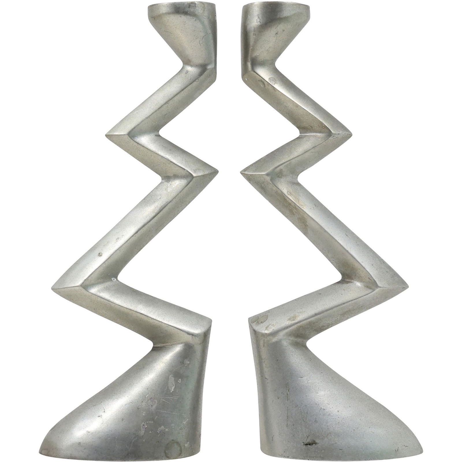 [2] Cast Aluminum ZIG-ZAG Mid-Century Modern Tall Candlesticks 11.75 in. height (1 of 15)