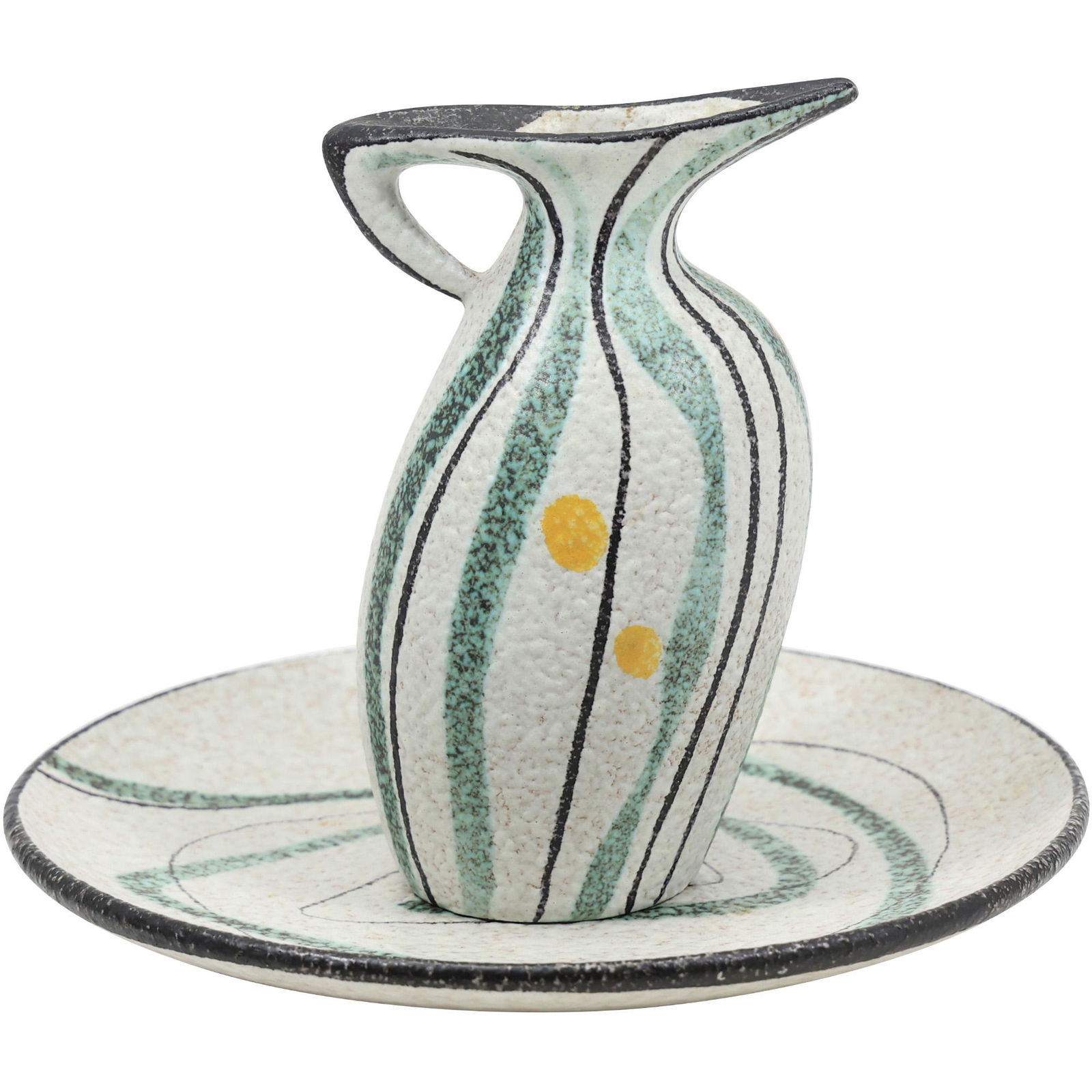 Signed DUSCHA Mid-Century Modern Art Pottery Pitcher and Under Plate (1 of 20)