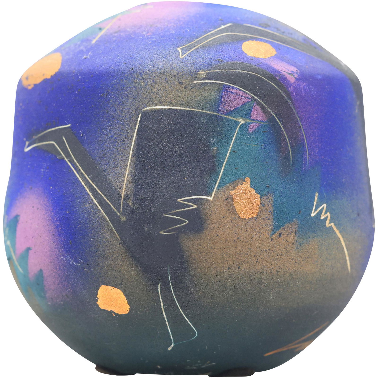 Vintage Signed Laura Ross Art Pottery Vase Blue Raku (1 of 16)