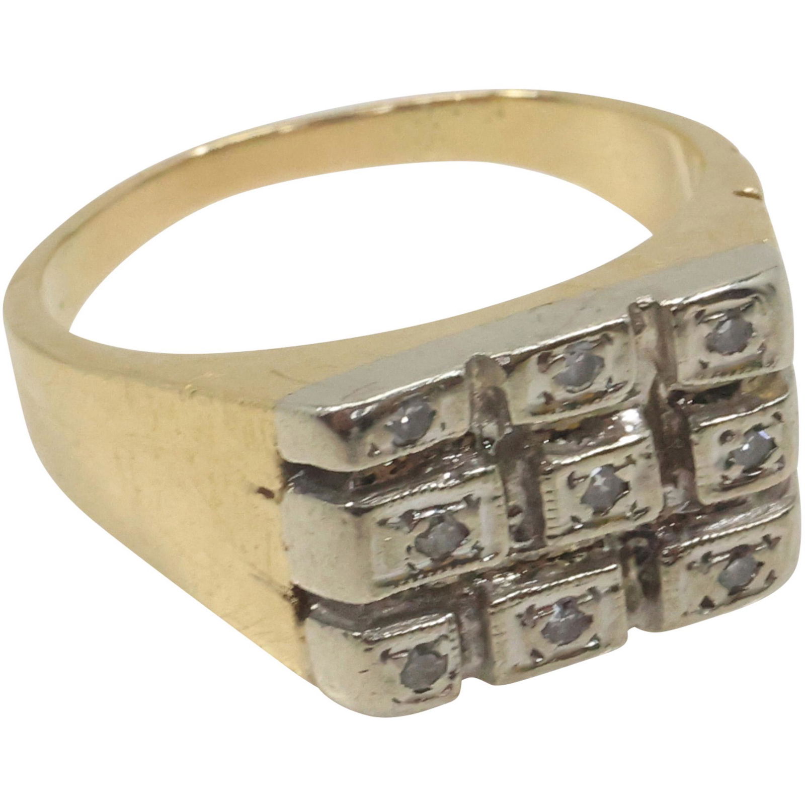 14K GOLD with DIAMONDS Chunky Block Design Ring Size 10 ; 1 in. x 1/2 in. (1 of 10)