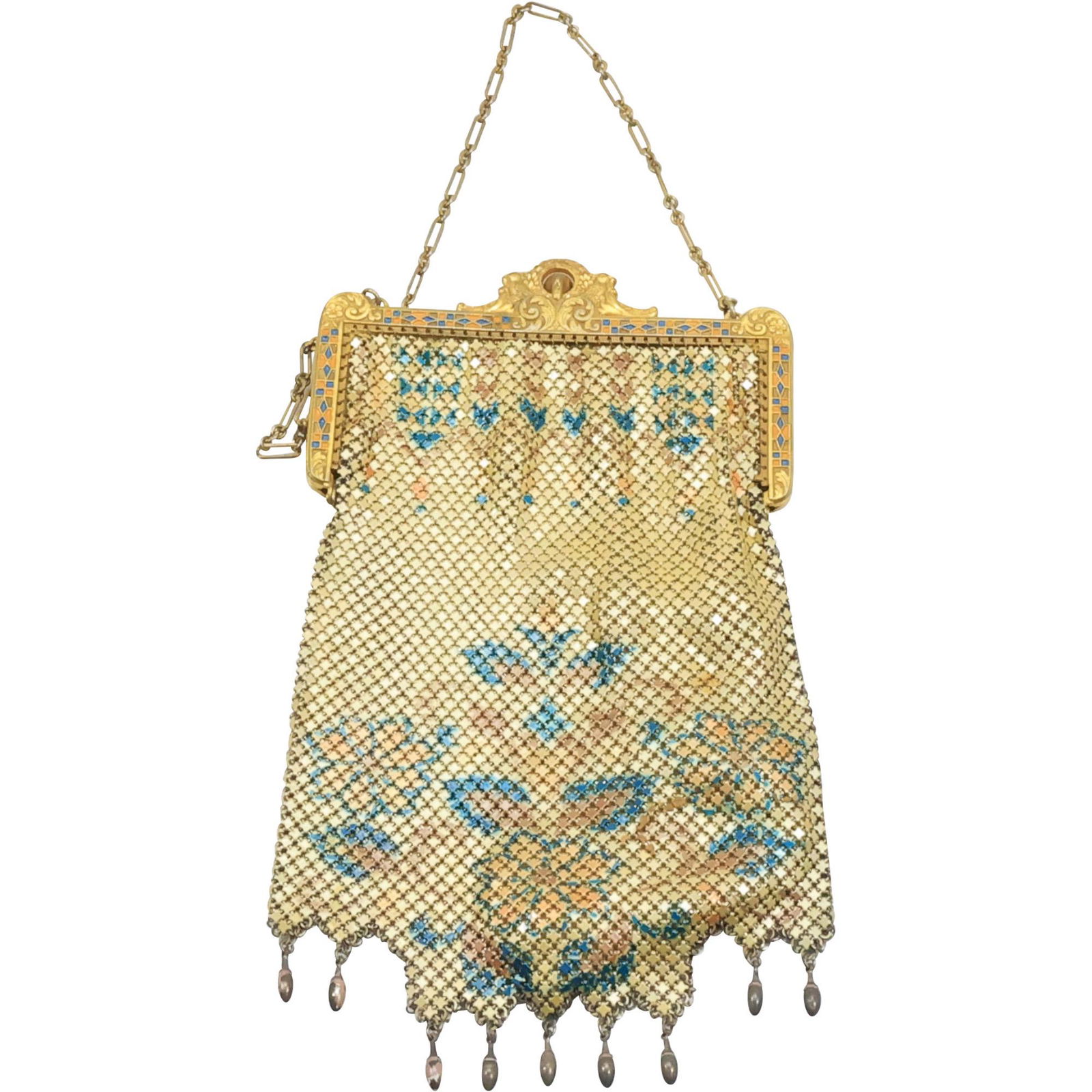 Victorian Enameled Mesh Purse marked Mandalian MF Co ; 8 in. x 4 1/2 in. (1 of 12)