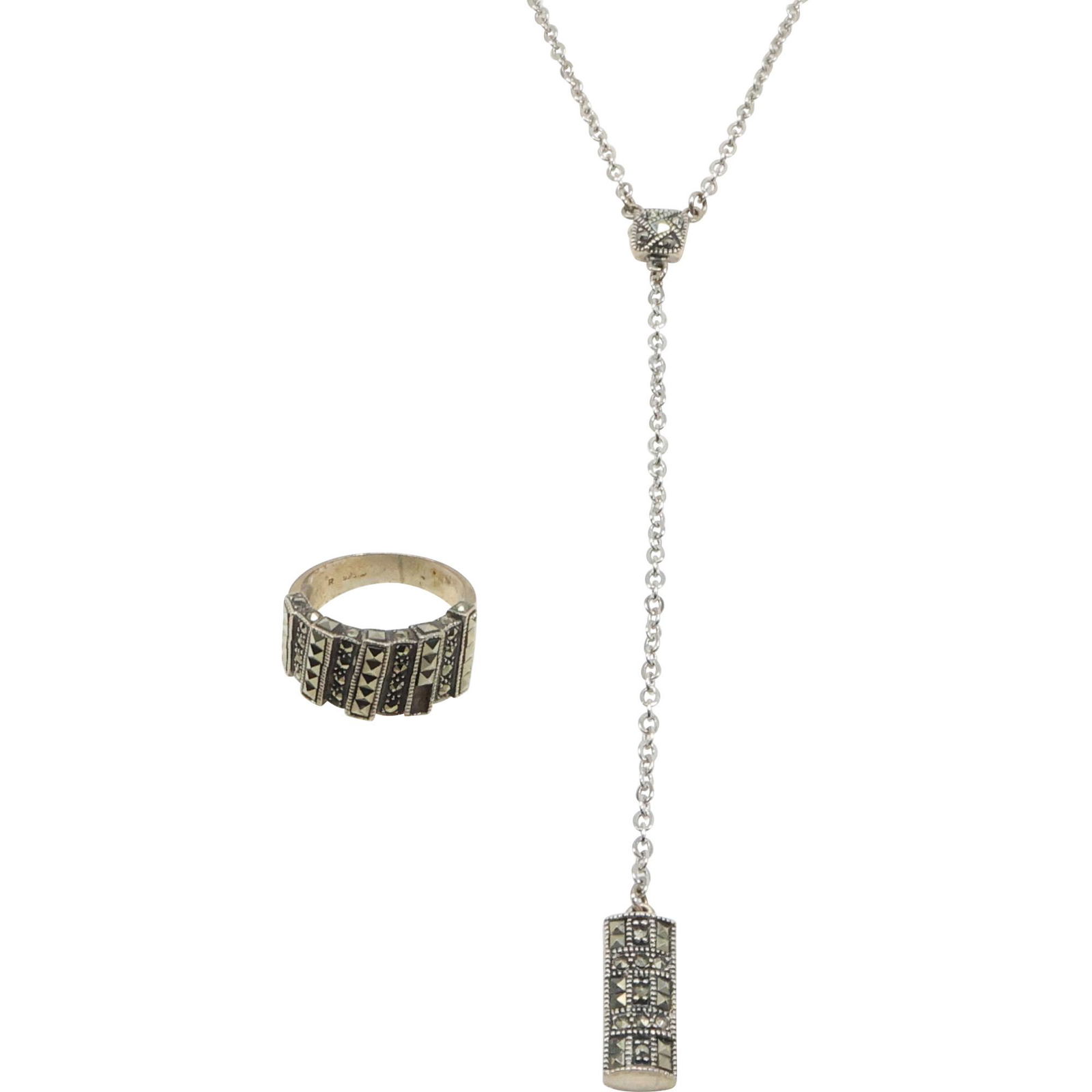 .925 Sterling Silver Designer Marcasites Ring Size 7; .Matching 925 Sterling Marcasites Necklace (1 of 15)