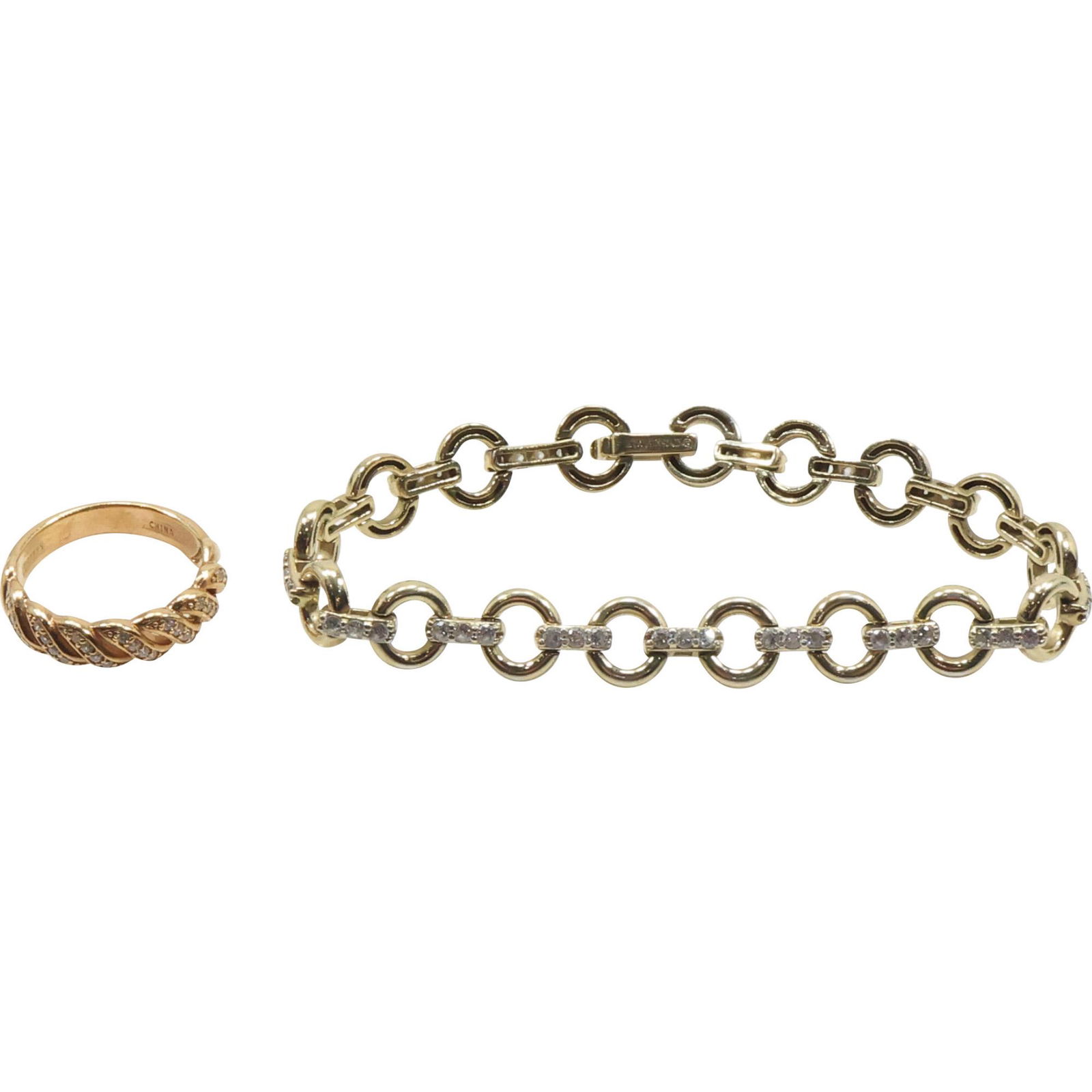 .925 Sterling Silver & CZ "O" Link Bracelet ; .925 Sterling CZ Ring Size 8 (1 of 13)