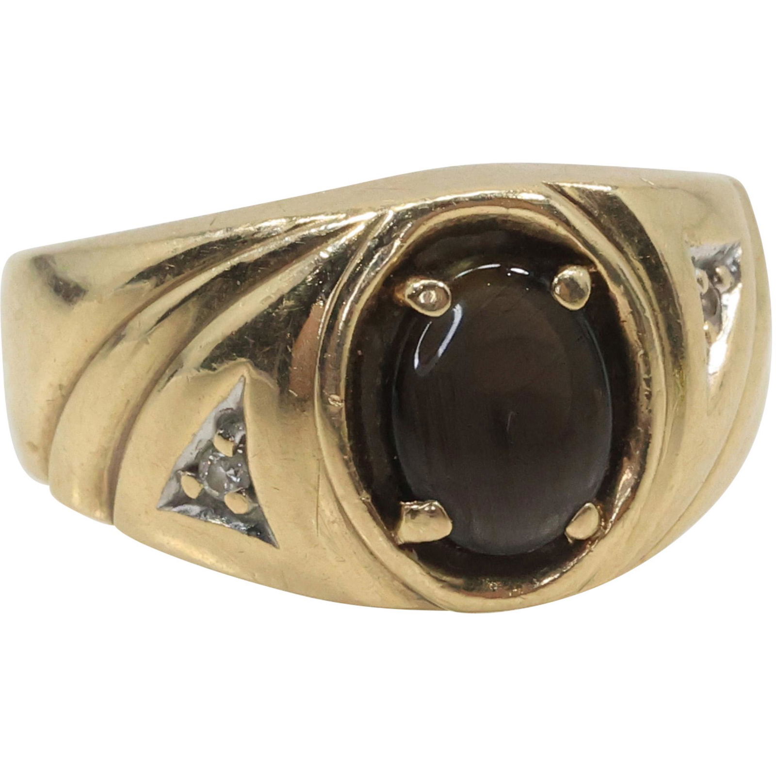 10K GOLD Black Agate and Diamonds Ring Size 8; 7/8 in. x 1/2 in. ; 3.1 dwt (1 of 9)