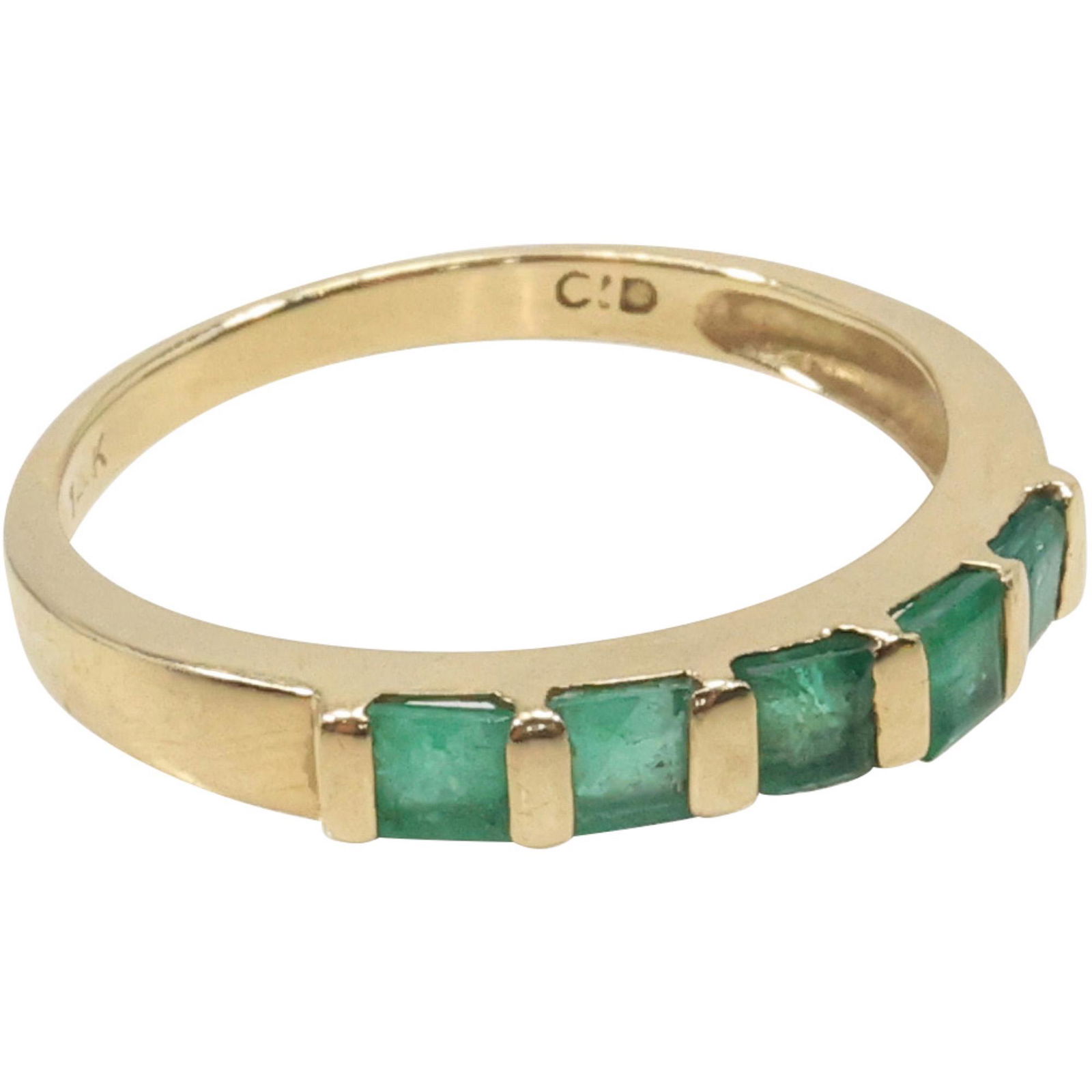 14K GOLD with Emeralds Band Ring Size 8 ; 3/4 in. x 1/8 in. ; 1.4 dwt (1 of 7)