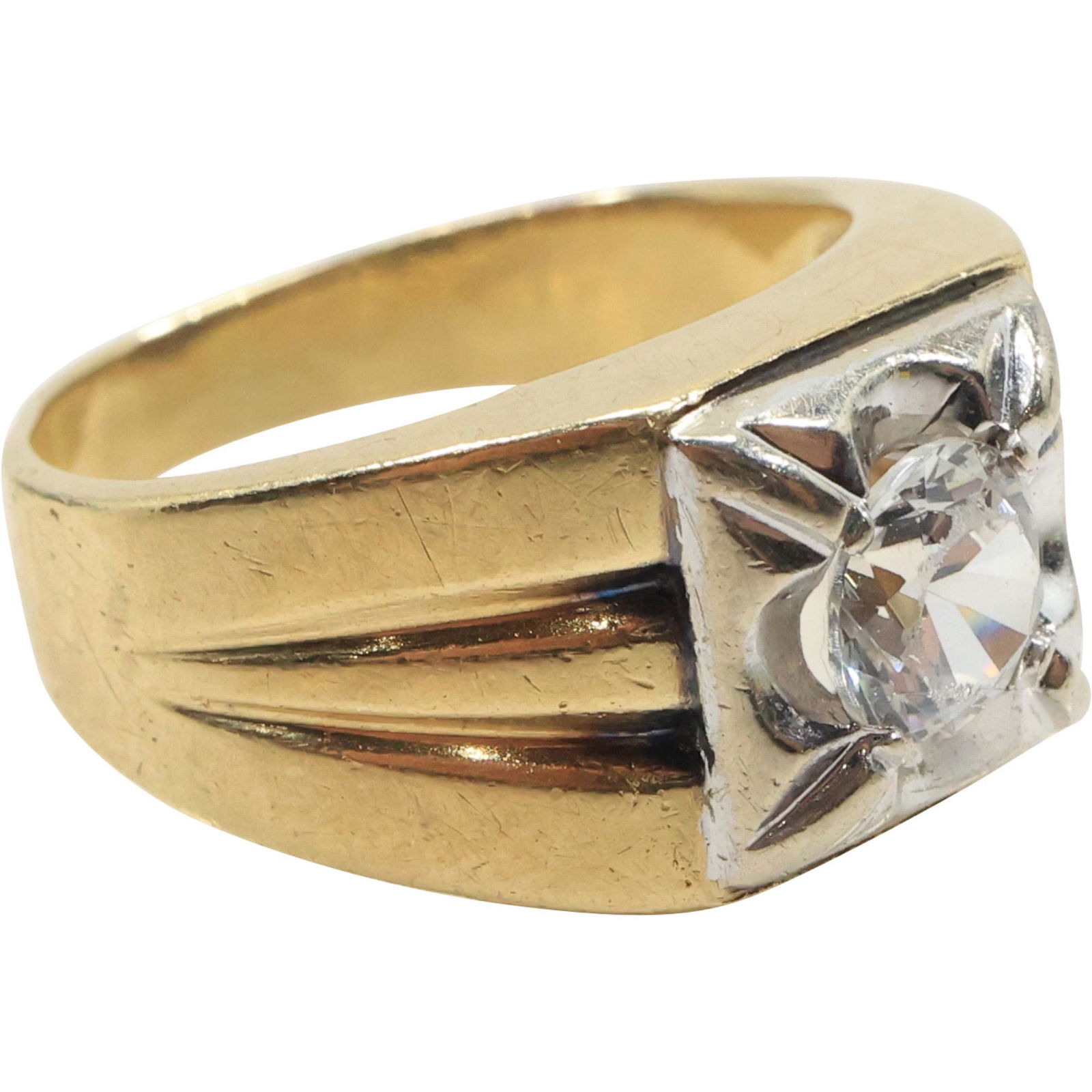 14K GOLD Men's CZ Ring Size 8.5 ; 7/8 min. x 1/2 in. ; 6.3 dwt (1 of 8)