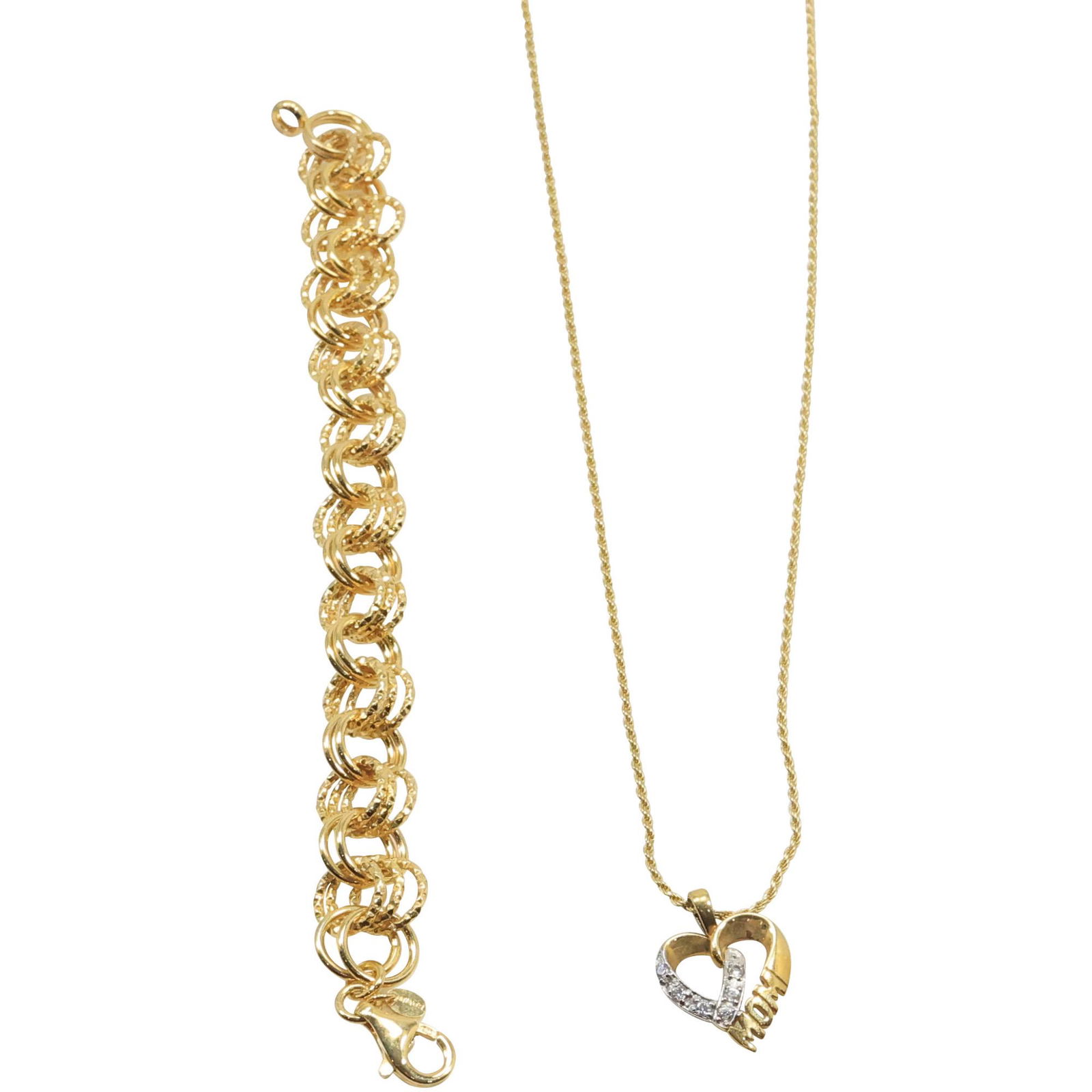 .925 Sterling Vermeil "o" Links Bracelet And .925 Vermeil Diamond / Cz