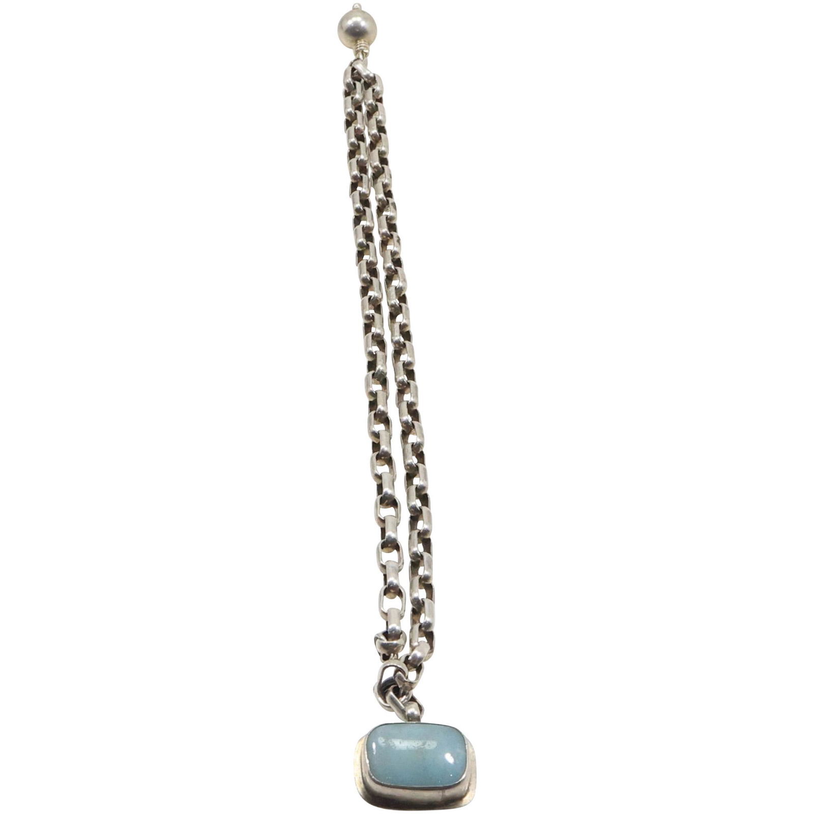 .925 Sterling Silver Box Chain with Pendant Sterling with Larimar Stone 16 in. x 1 in. x 3/4 in. (1 of 14)