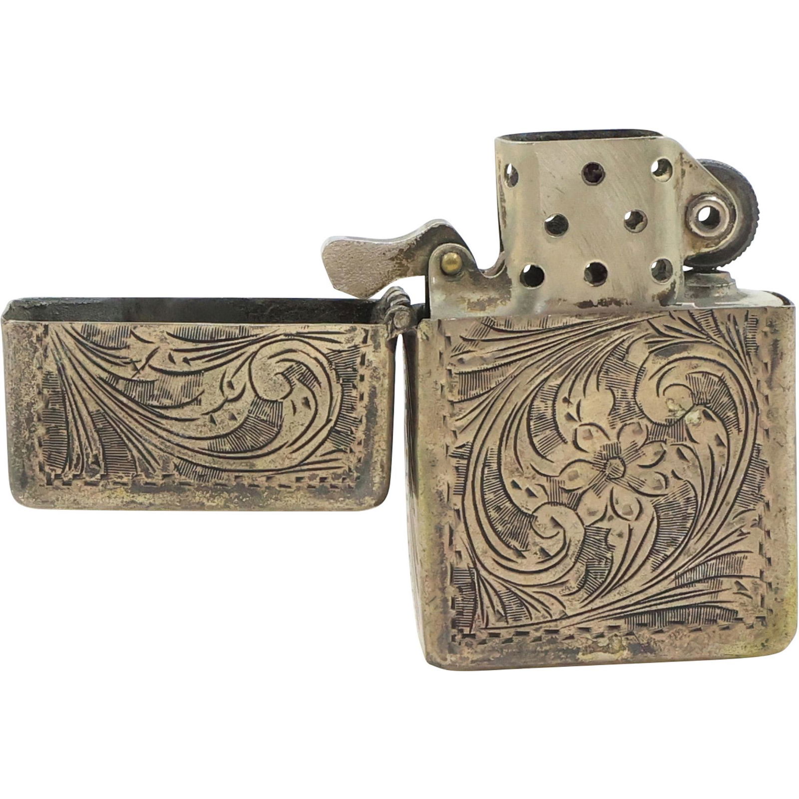 Vintage STERLING SILVER Fancy Engraved Cigarette Case 2 1/4 in. x 1 1/2 in. (1 of 10)