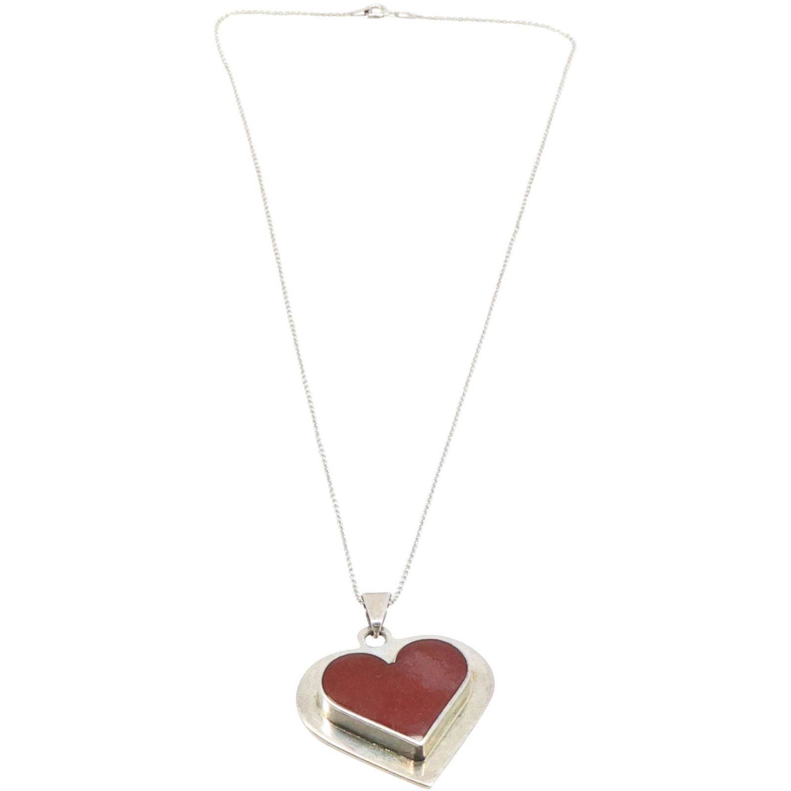 .925 Sterling Mexico TC-24 Red Jasper Heart Pendant Necklace 18 in. chain .925 Sterling (1 of 9)