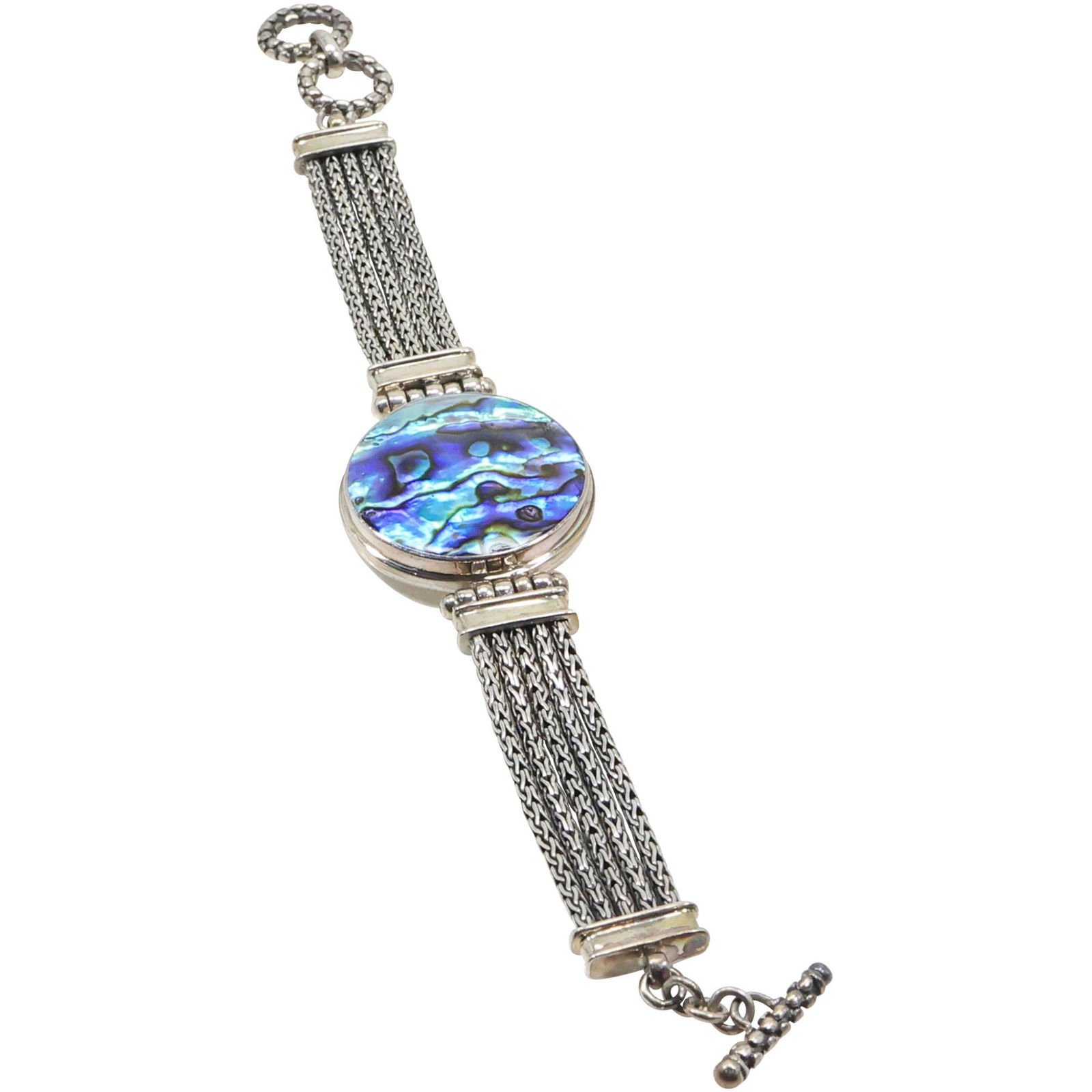 .925 Sterling Silver 5-Strands Bracelet with Abalone Center 8 1/2 in. x 1 3/8 in. (1 of 10)