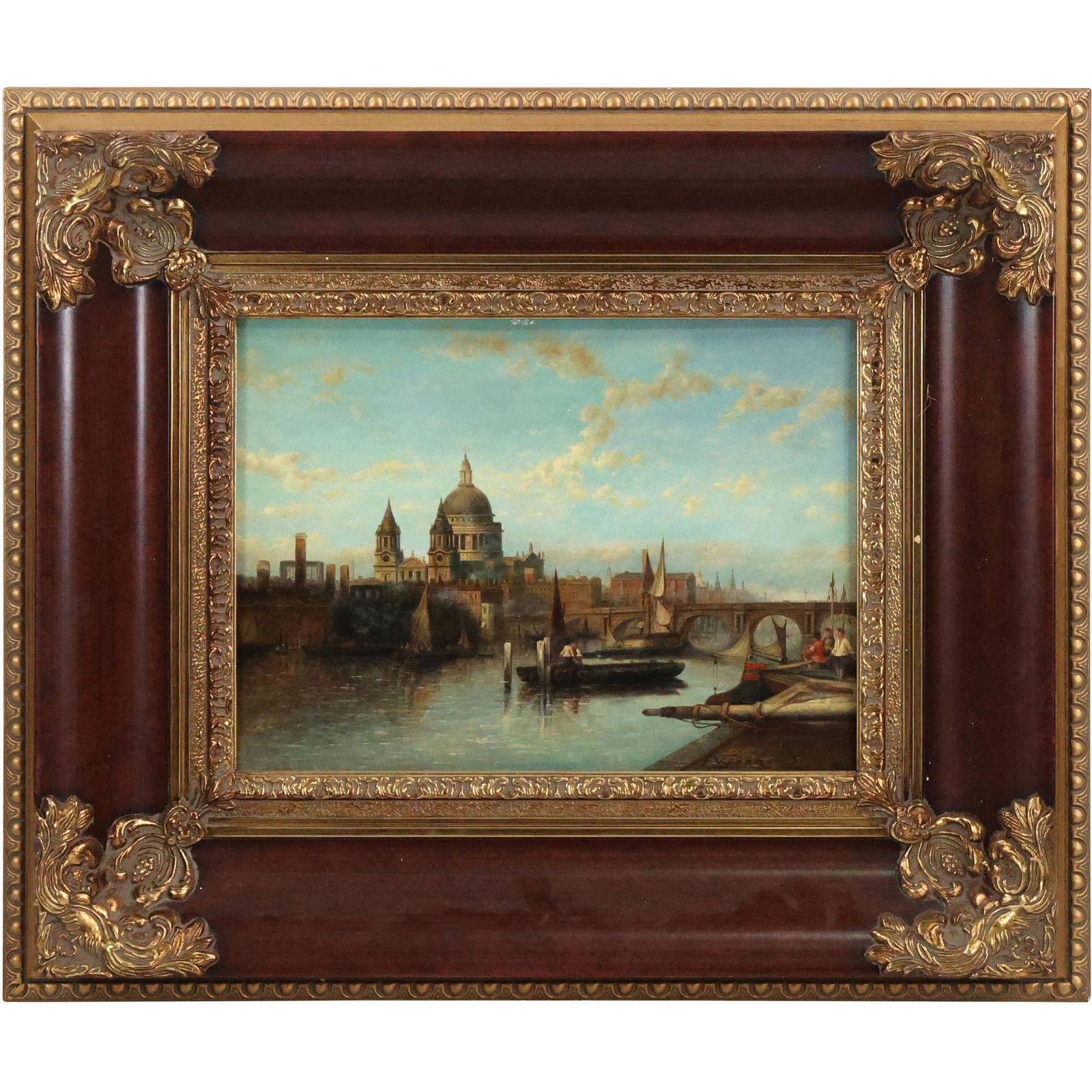 Fine 20th C. Oil Painting on Wood Panel ST. PAUL'S CATHEDRAL From The THAMES (1 of 11)