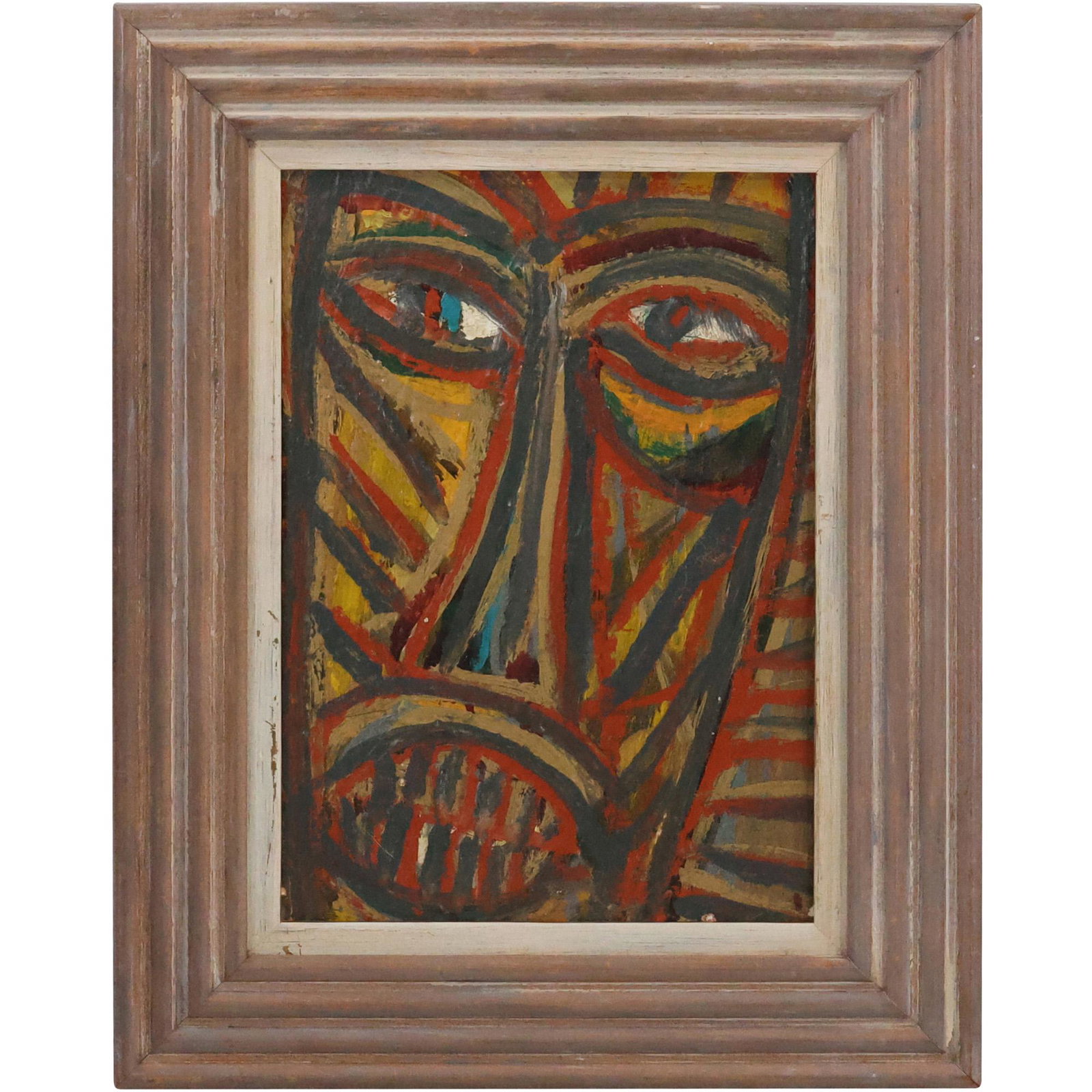 Daniel Thunder Buckler May 1992 Oil on Canvas Painting Grotesque Abstract Portrait: Daniel Thunder Buckler May 1992 Oil on Canvas Painting Grotesque Abstract Portrait. signed on verso, framed. size: 14 x 10, 19.5 x 15.25 outside frame