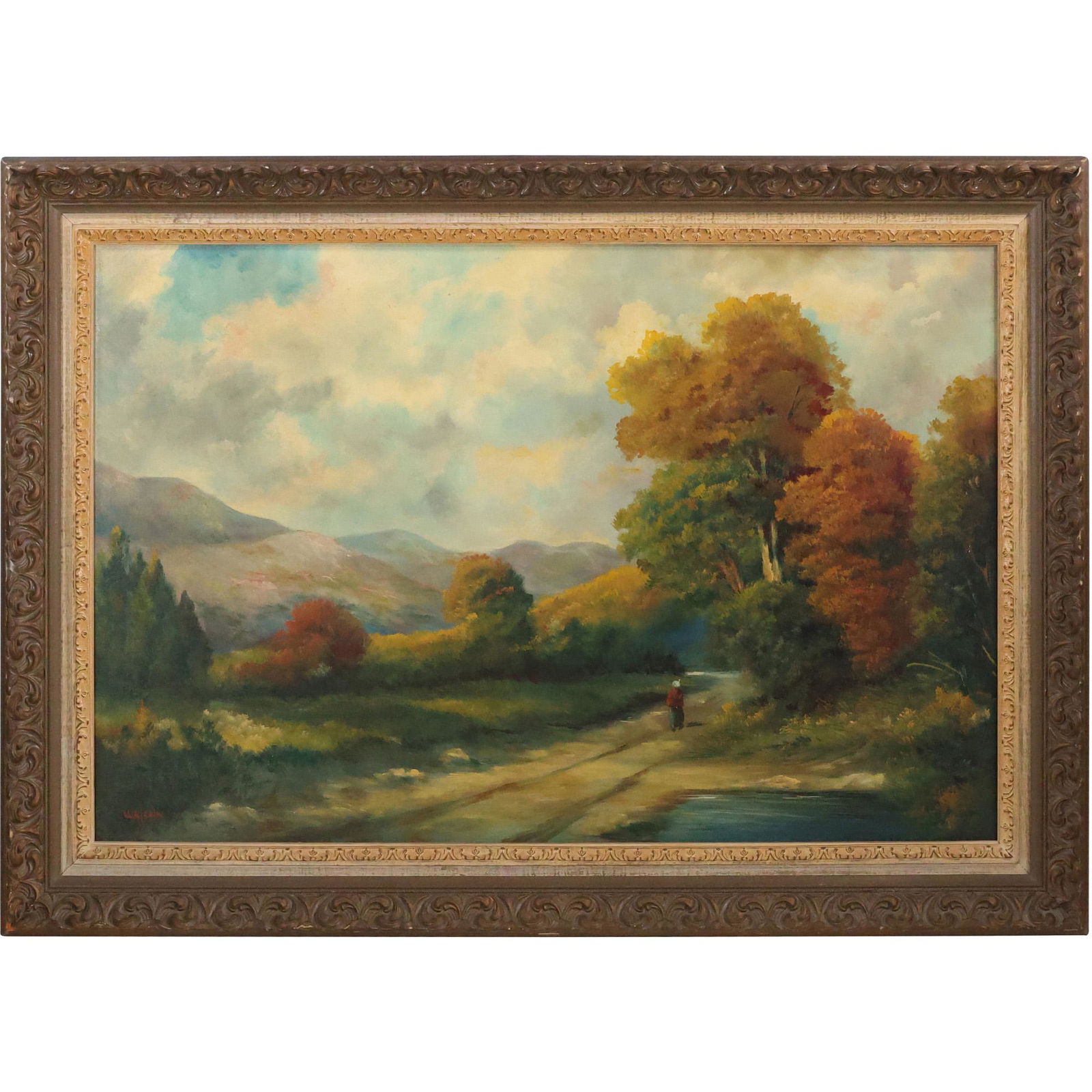 Signed Walsch, Fine Oil on Canvas Painting Autumn Landscape with Figure on Path (1 of 13)