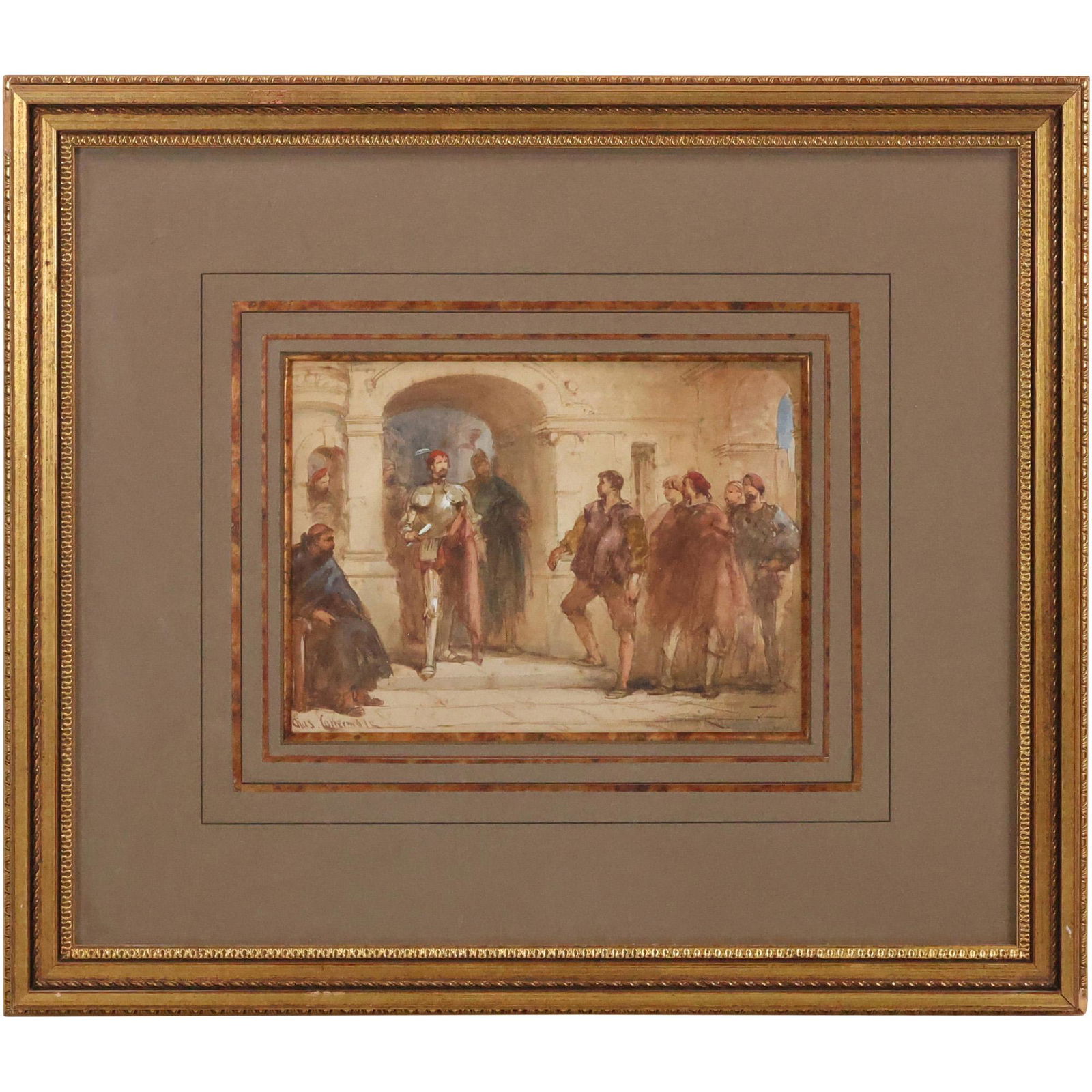 Charles Cattermole 1832-1900; Fine Watercolor Painting Gathering of Knights (1 of 10)