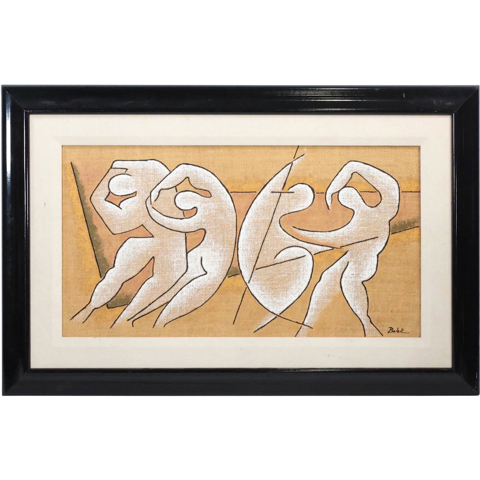 Signed BALEK, Framed Mid-Century Modernism Figures in Motion: Signed BALEK, Framed Mid-Century Modernism Figures in Motion. size: 18 x 33 matte, 29 x 44.25 outside frame