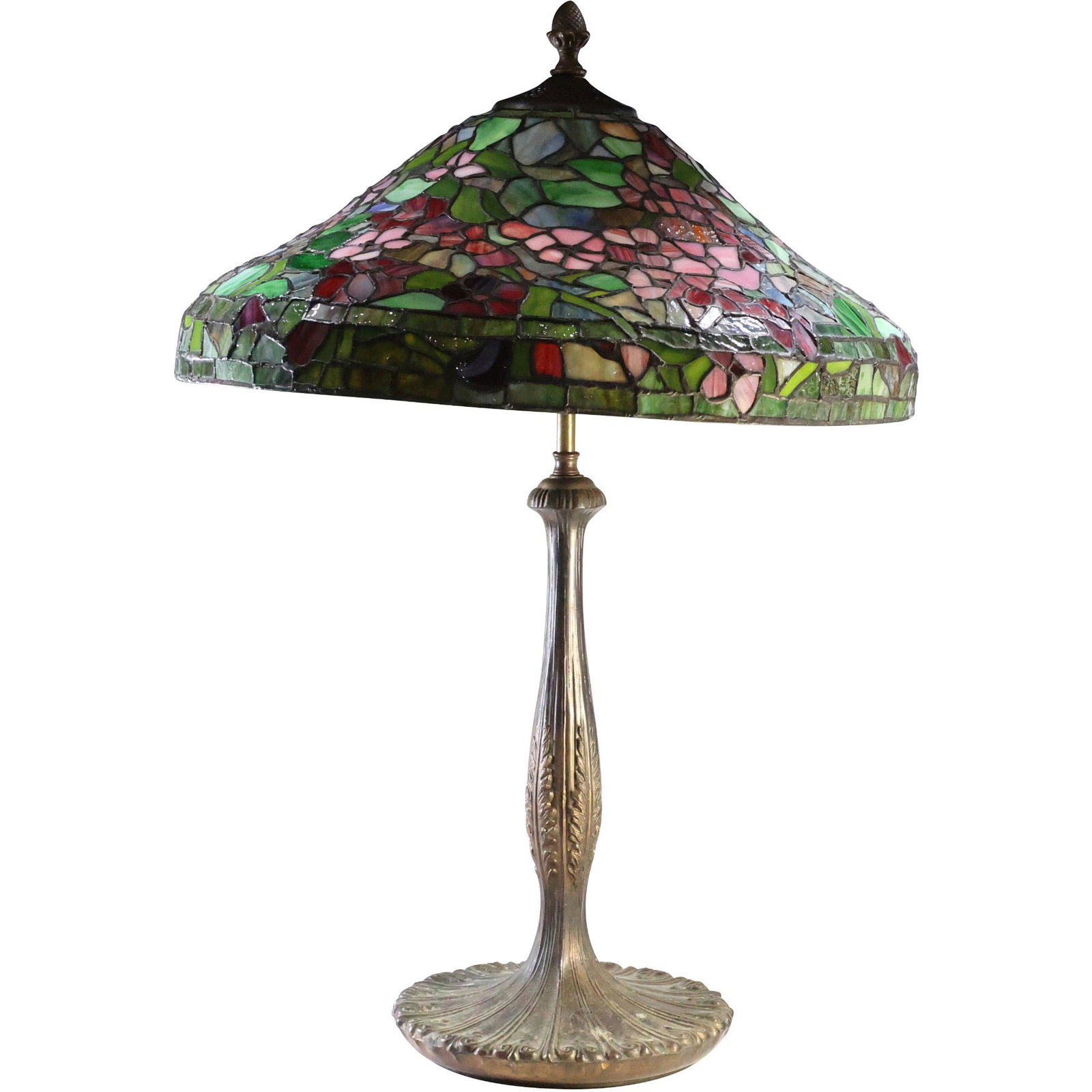 Tiffany Style Leaded Stain Glass Shade Table Lamp on Cast Metal Base (1 of 18)