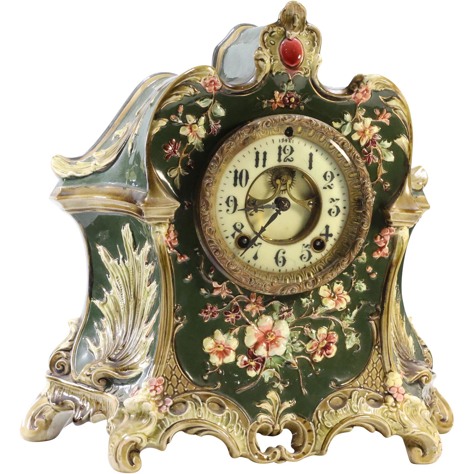 Antique Wm. Gilbert Clock Co Majolica Porcelain Fancy Case Mantle Clock (1 of 20)