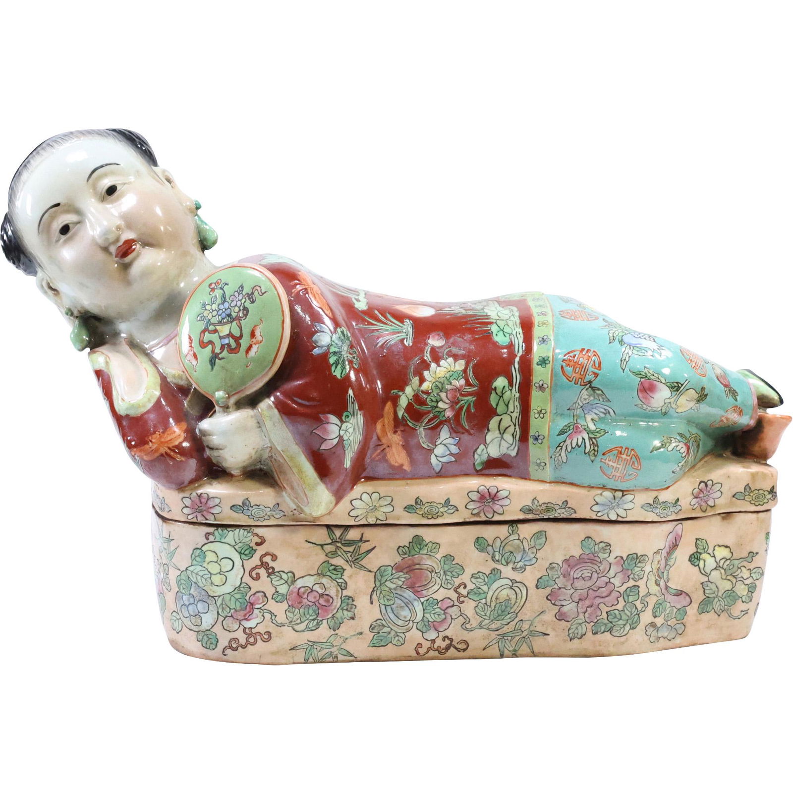 [2] Chinese Figurative Woman and Man Fine Porcelain Covered Box Containers, Right & Left (1 of 20)