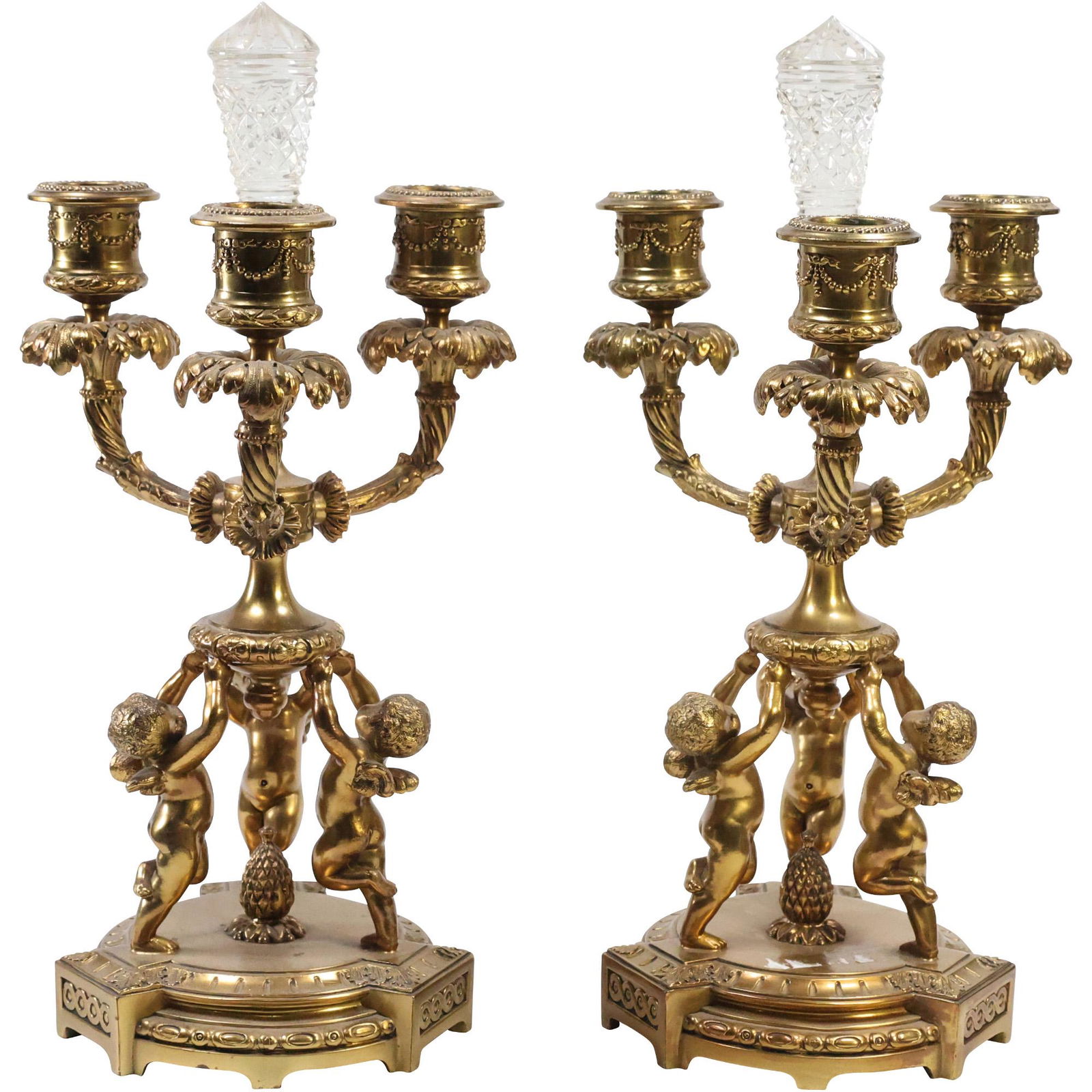Signed PAIRPIONT Fabulous Pair Cherub Base Candelabrums 3- Light (1 of 13)