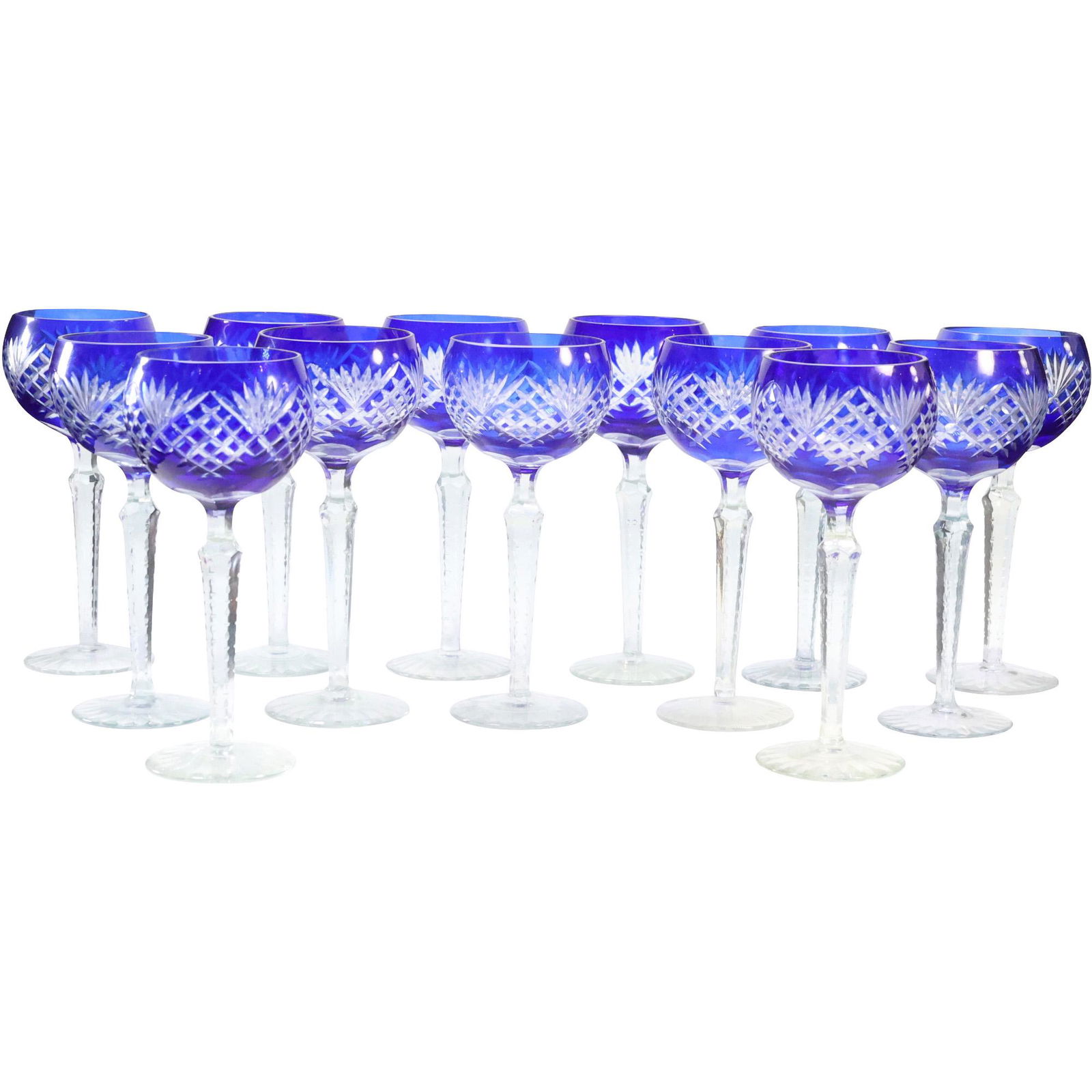 13 Bohemian Cobalt Blue Cut to Clear Stemware Glasses (1 of 7)