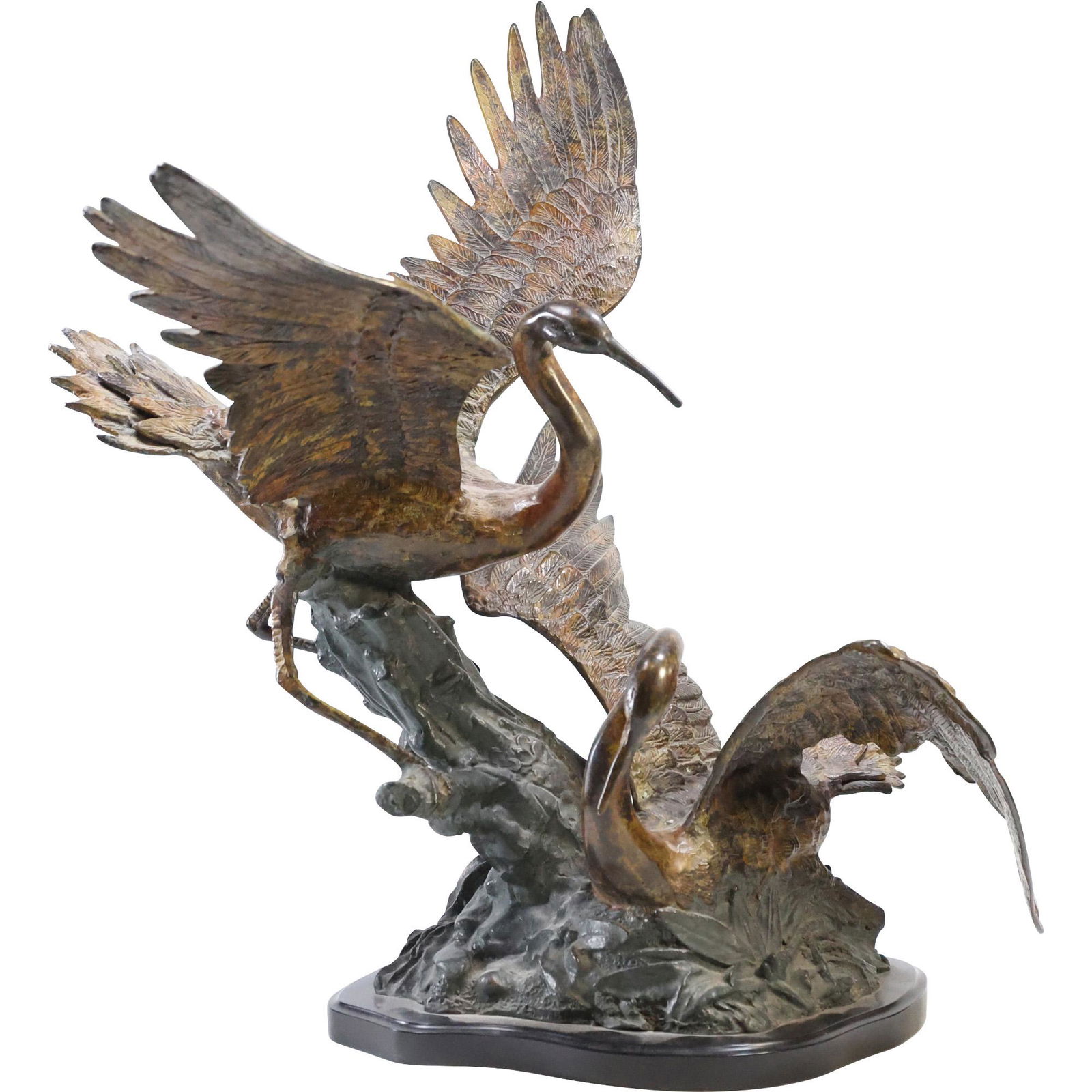 Fabulous Bronze Heron Crane Birds Grouping Large Sculpture 20 in. height, Good Patina (1 of 14)