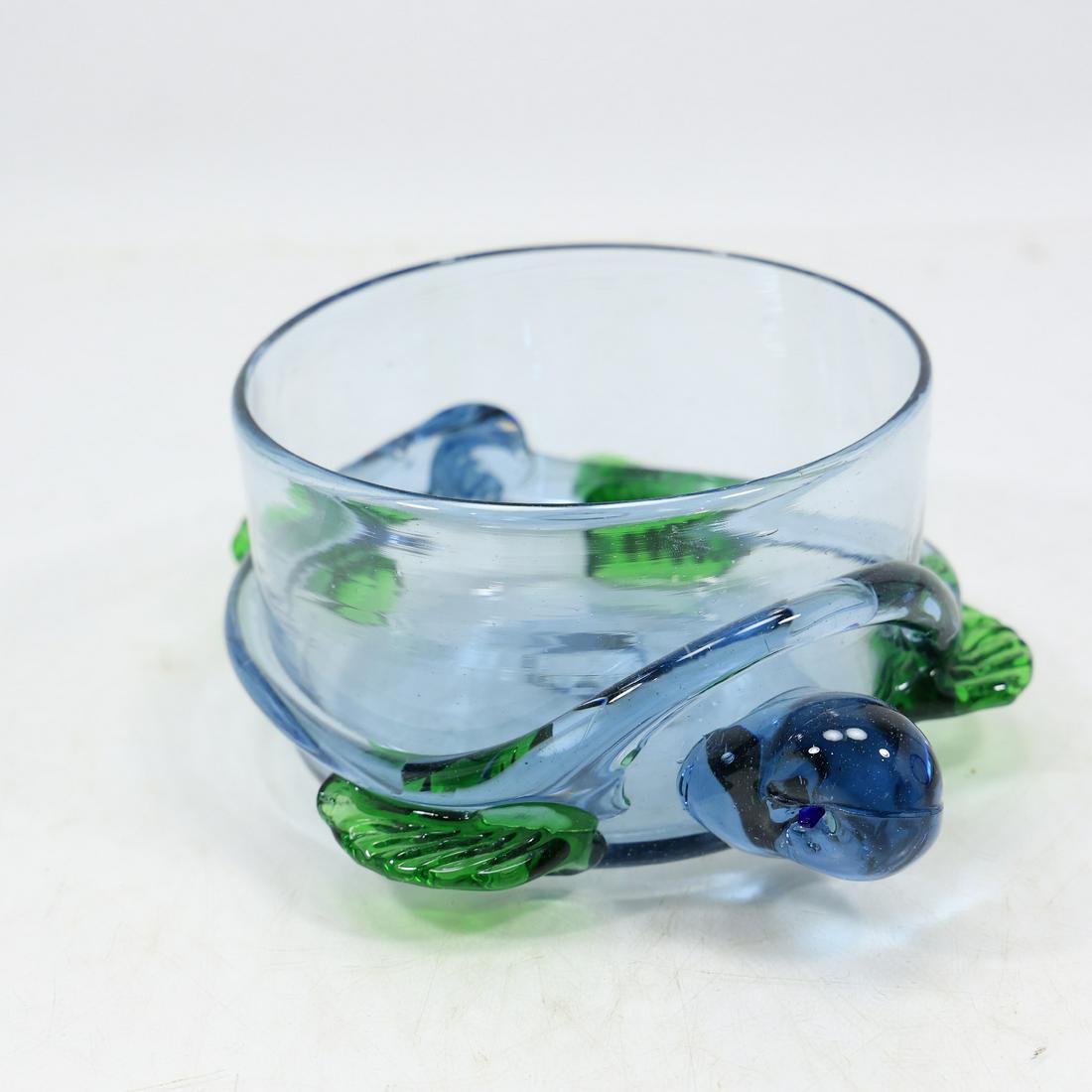 Unique Murano Art Glass TURTLE Figure Bowl in Green Blue Colors (1 of 11)
