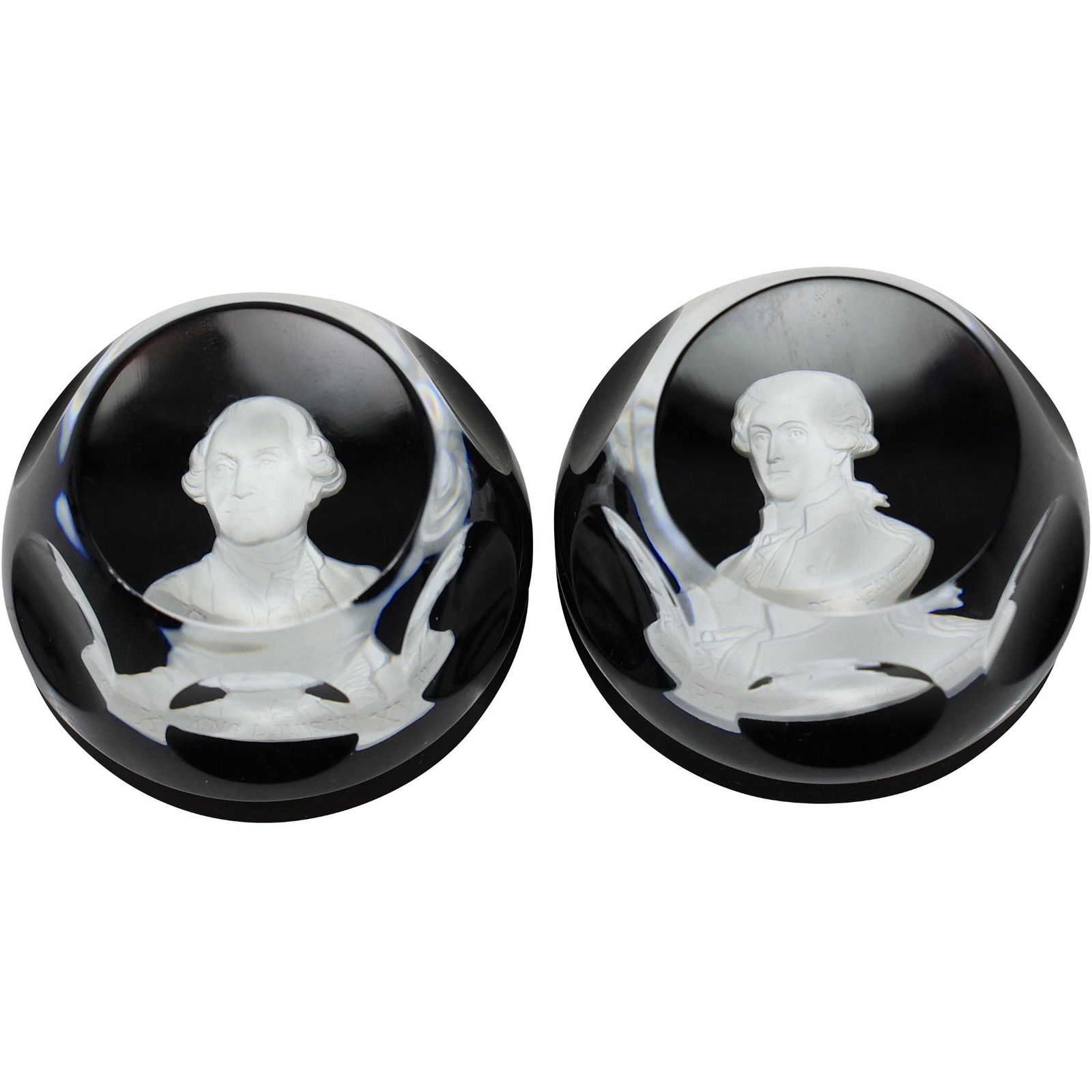 [2] Signed BACCARAT Glass Paperweights George Washington & Marcus De Lafayette (1 of 14)