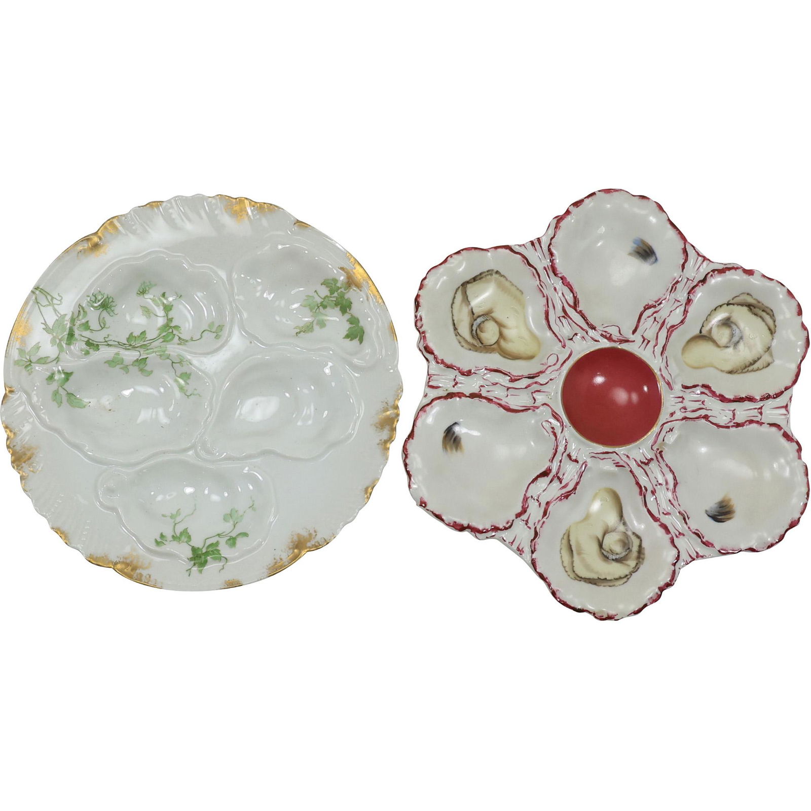 2 French 19th C. Fine Porcelain OYSTER PLATES, D & C Limoges and other unmarked (1 of 20)