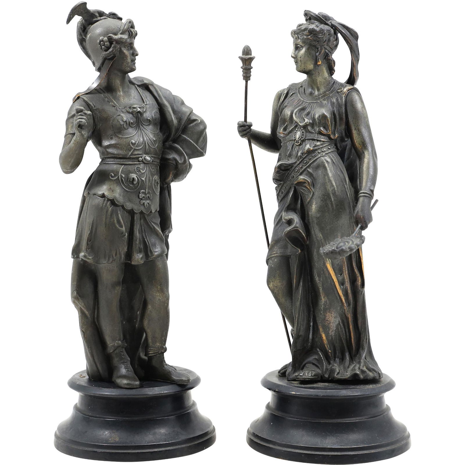 [2] 19th C. Cast Metal Spelter Roman Warrior Figure Statues - Original Patina (1 of 19)
