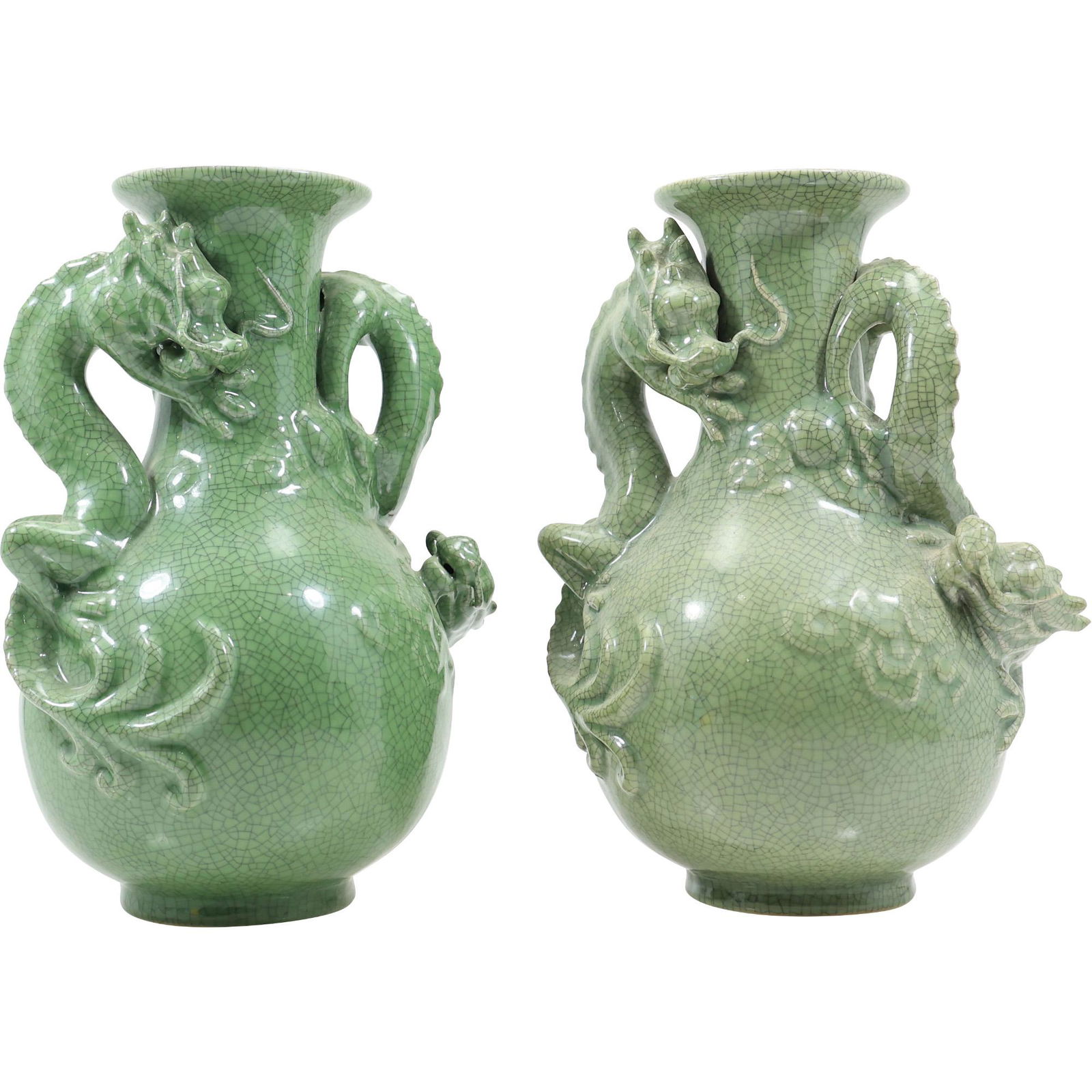 [2] Green Celadon Vases with Dragons in Relief (1 of 20)