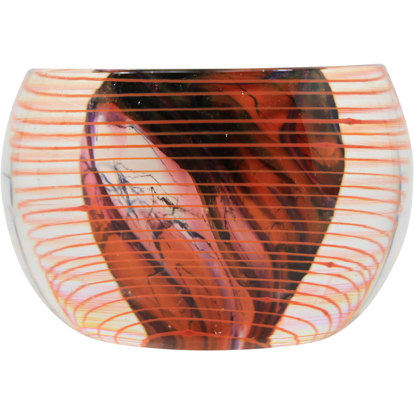 Signed Hal David Berger Art Glass Paperweight Red Lines with Internal Decoration (1 of 12)