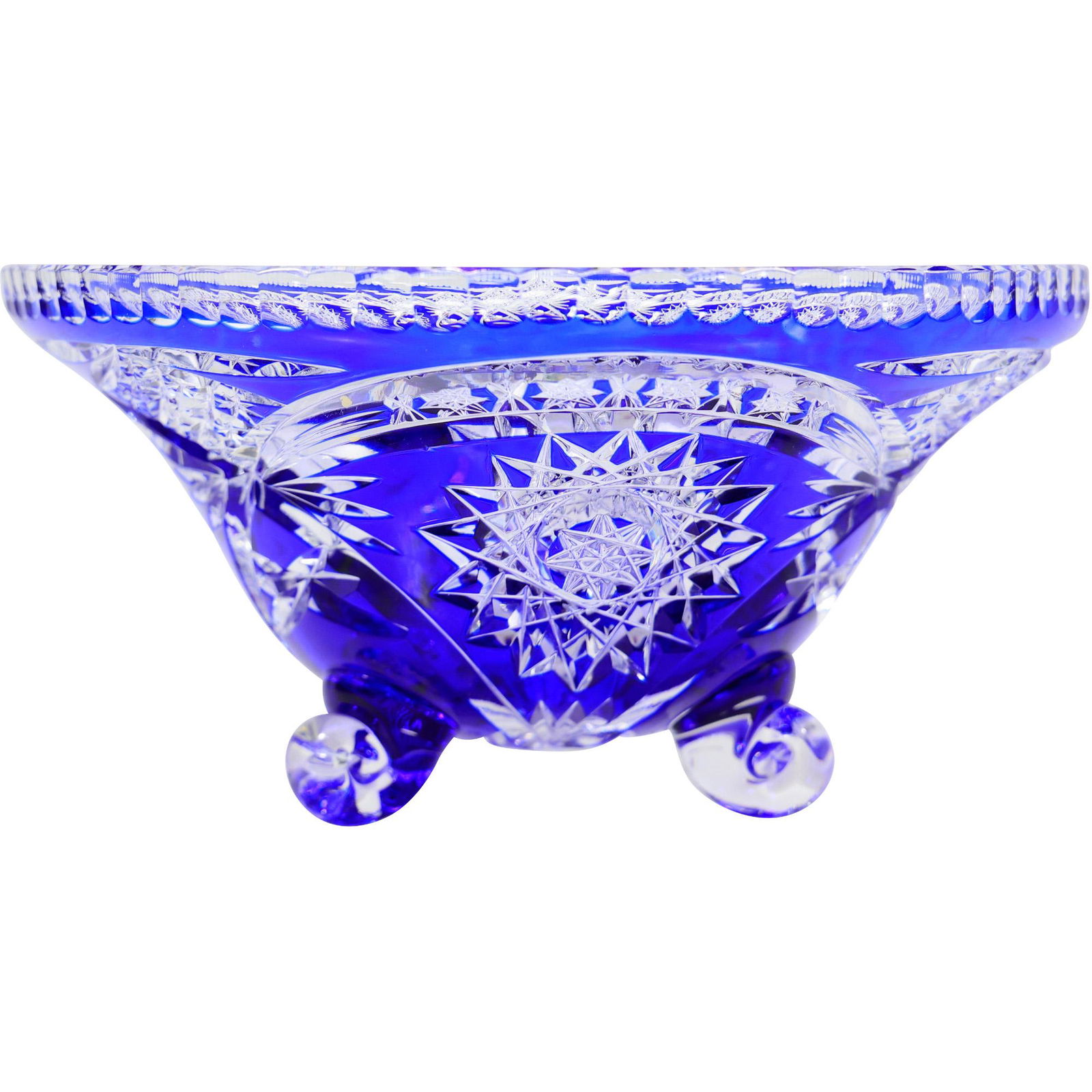 Stunning Quality Bohemian Cobalt Blue Cut to Clear Footed Bowl (1 of 17)