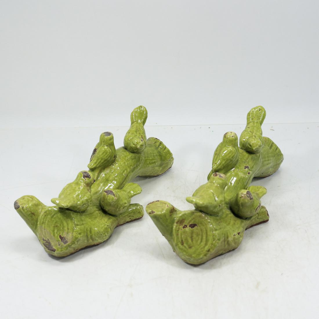 [2] Redware Pottery Green Glazed Birds on Branches (1 of 18)