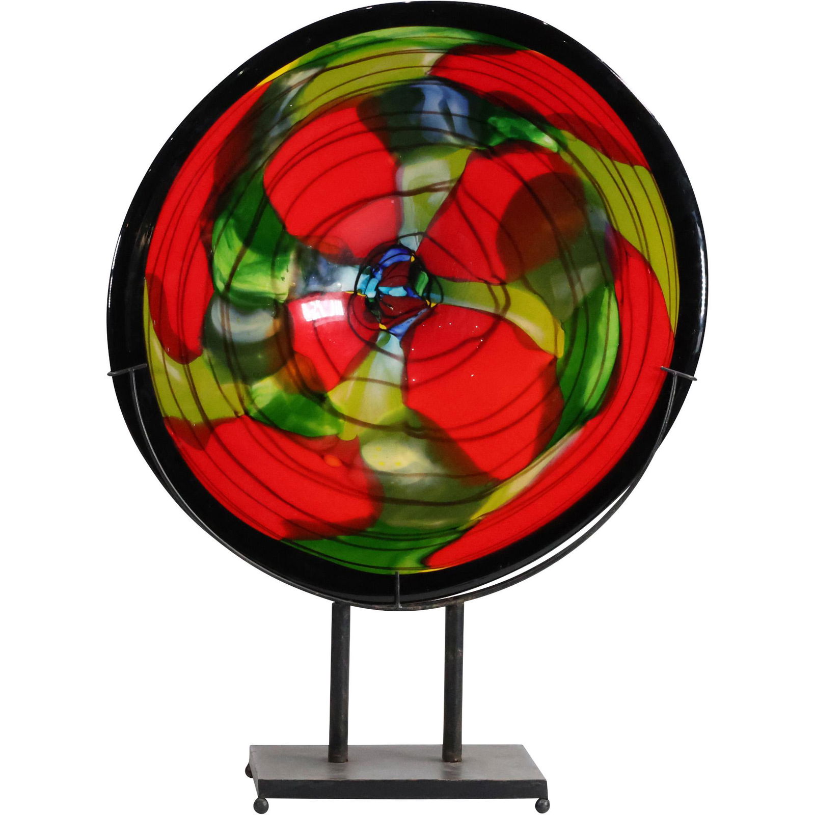 Colorful Abstract Art Glass Sphere Disc Sculpture on Metal Base (1 of 13)