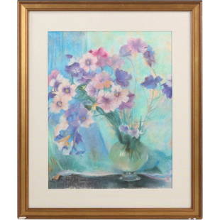 Laura Coombs Hills; American Pastel Still Life Signed: Laura Coombs Hills(1859-1952) Pastel on paper. Vase of Flowers. Signed lower left; 18.5in. X 14.75in.(image), 26in. X 22in.(framed)