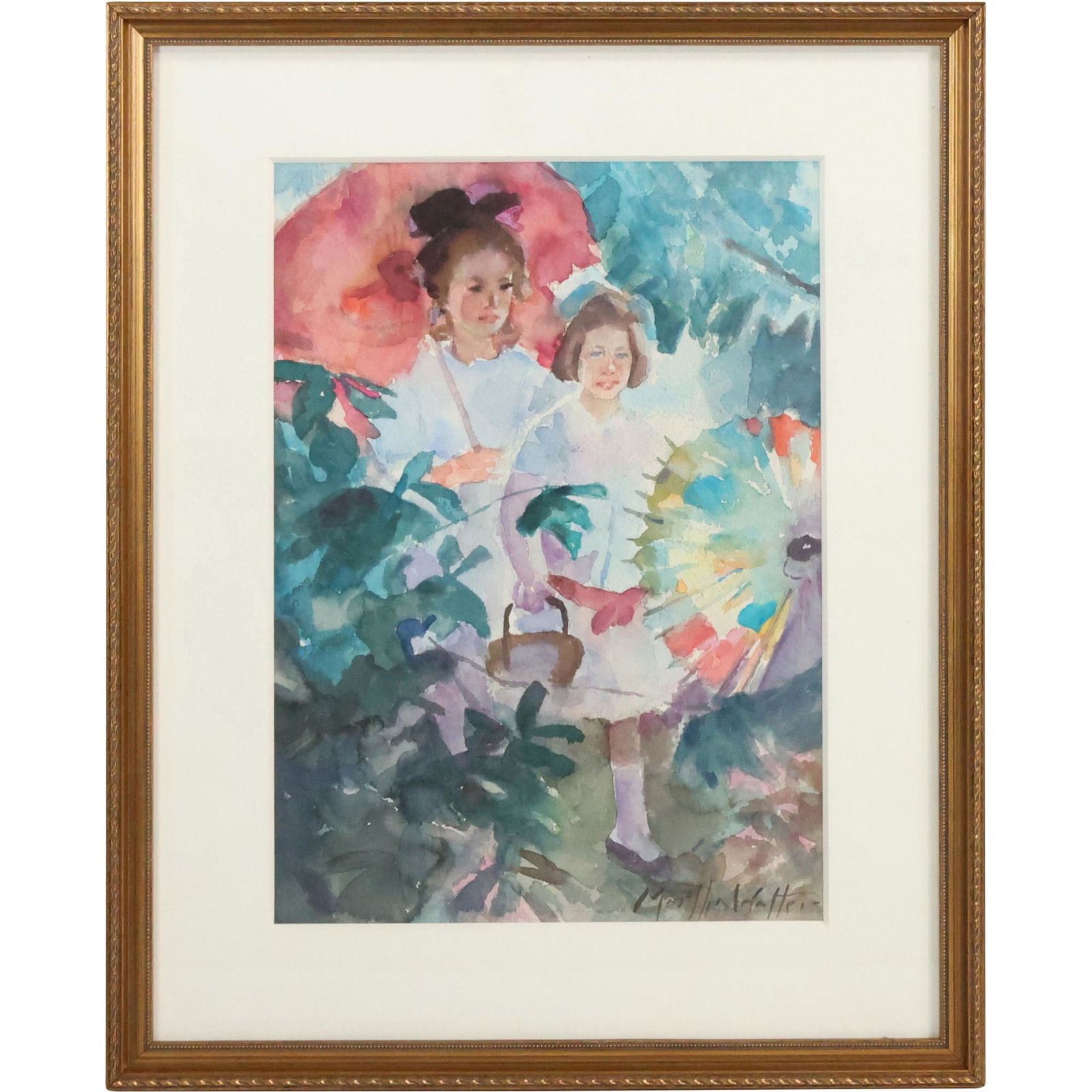 Martha Walter; American Watercolor Japanese Parasols Signed (1 of 10)