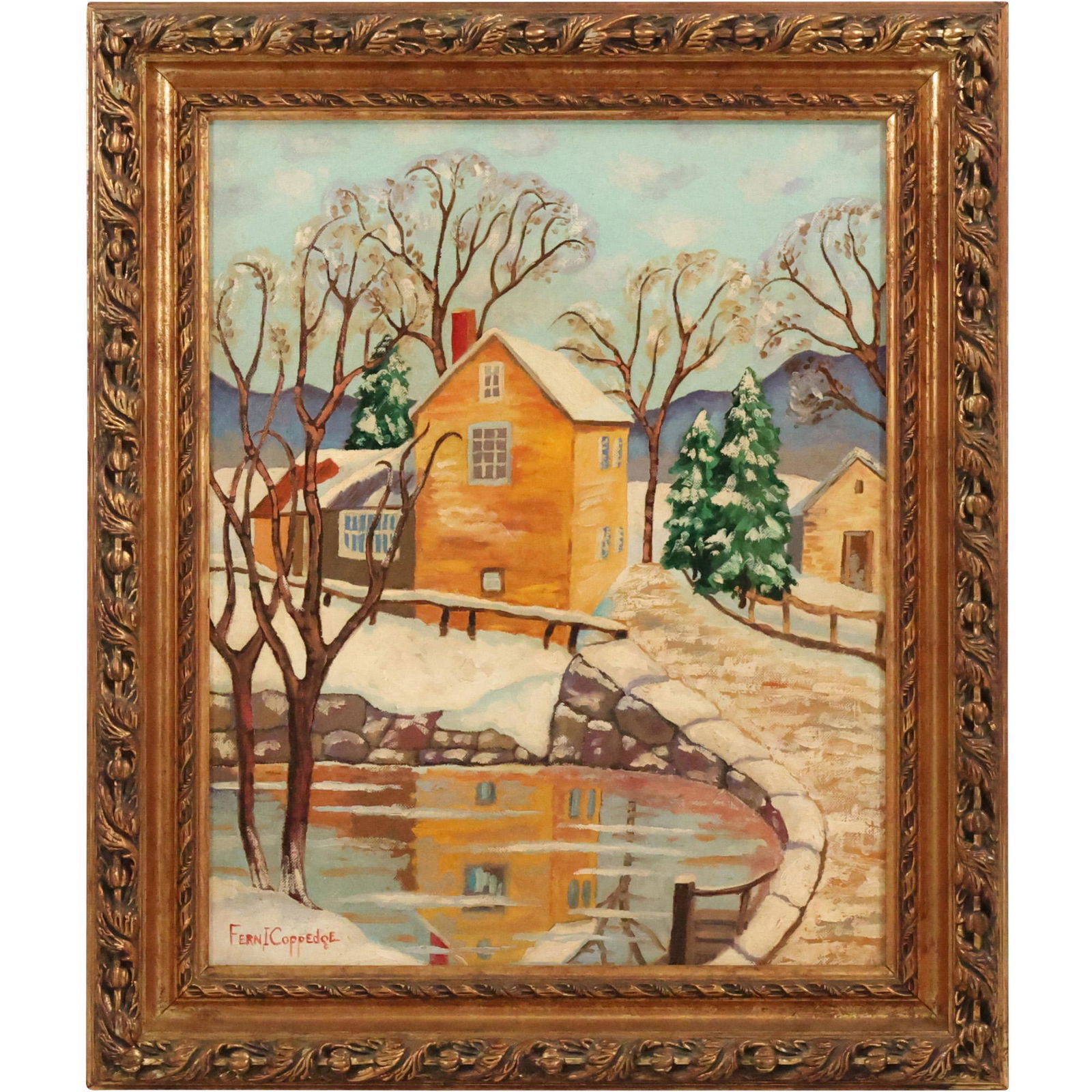 Fern I Coppedge, Oil on Board Painting Winter Landscape Bucks County Pa., Framed (1 of 12)