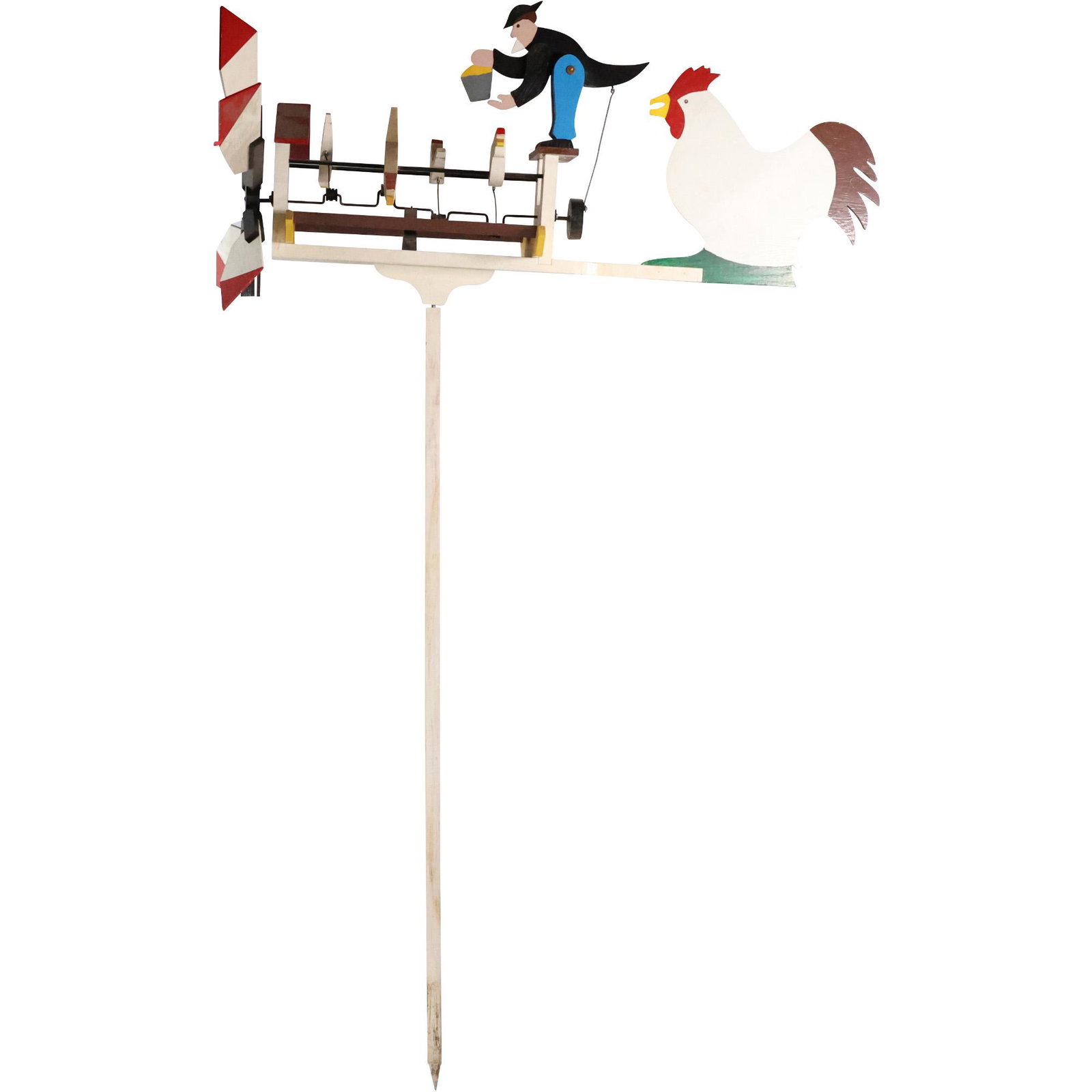 One of The Finest Wooden WHIRLY GIGS Farmer Feeding The Chickens with Original Post: One of The Finest Wooden WHIRLY GIGS Farmer Feeding The Chickens with Original Post. size: 66.5 x 41