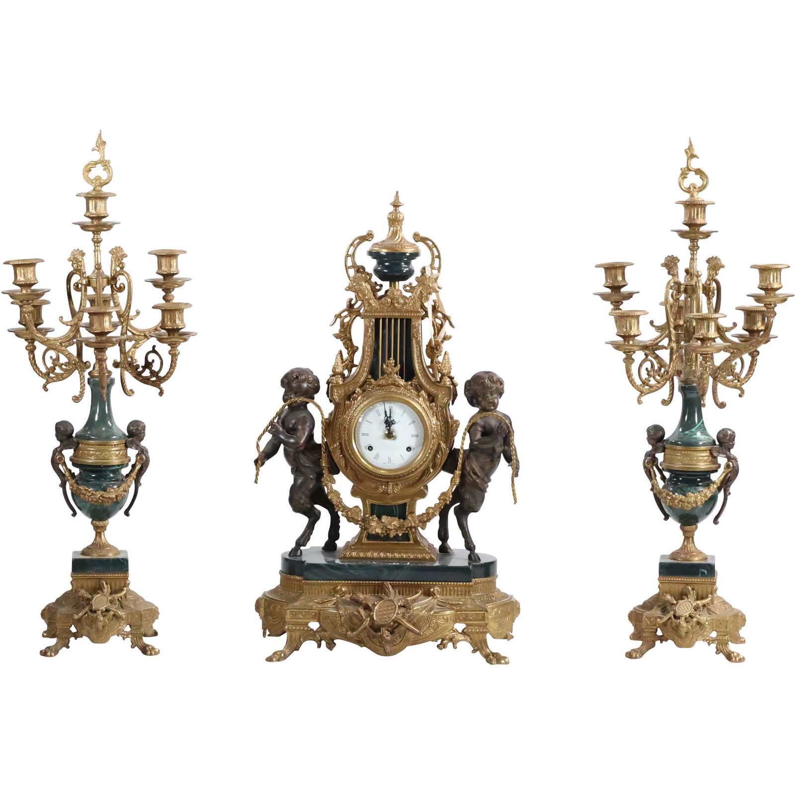 Fabulous 3 Piece Clock Set in 2 Tone Bronze FRENCH BAROQUE with CHERUBS (1 of 19)