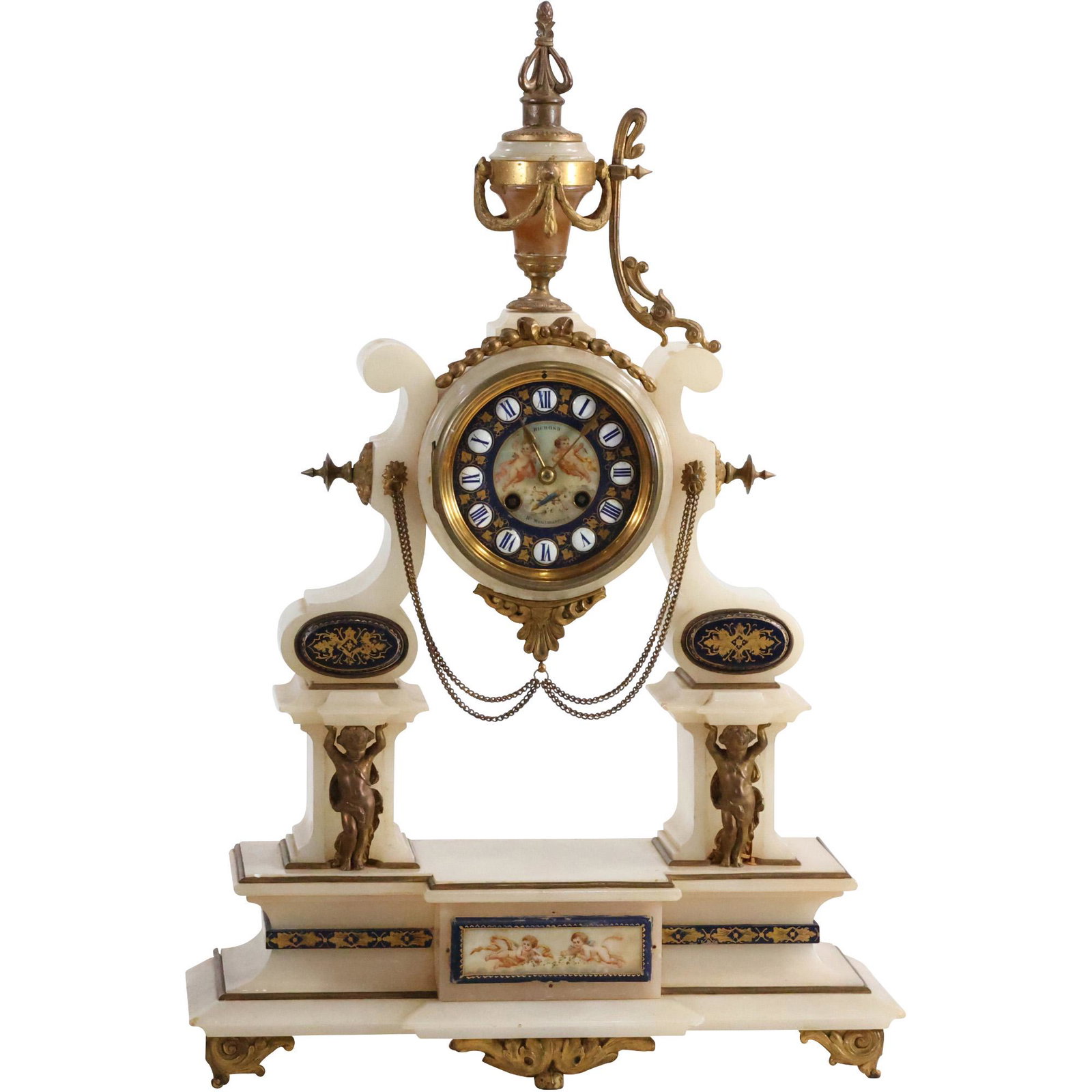 Richmond - 19th C. French Empire Onyx and Bronze Mounts Mantle Clock: Richmond - 19th C. French Empire Onyx and Bronze Mounts Mantle Clock. size: 23 x 15.25 x 6